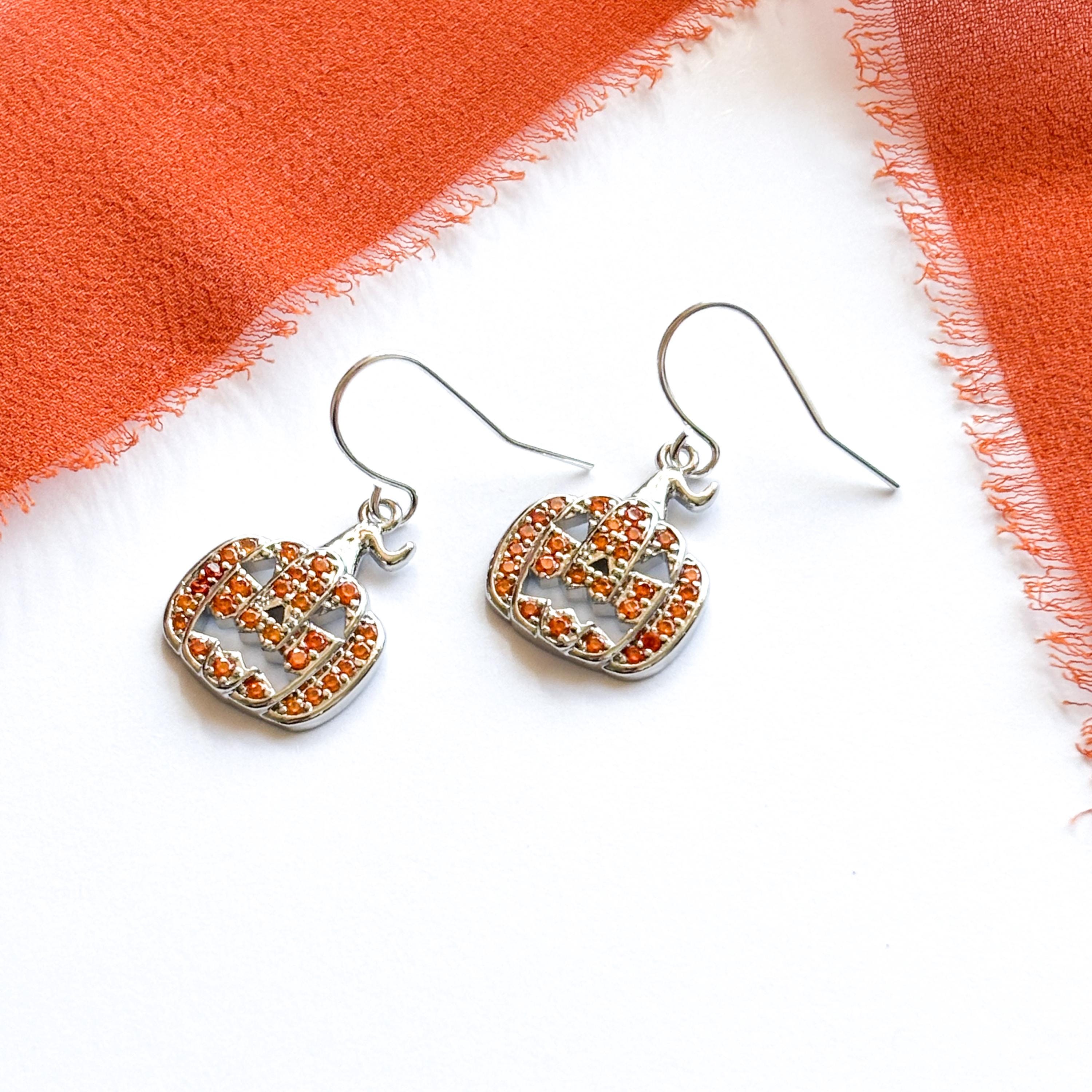 CZ Orange Pumpkin Earrings: Sparkly Halloween Jewellery