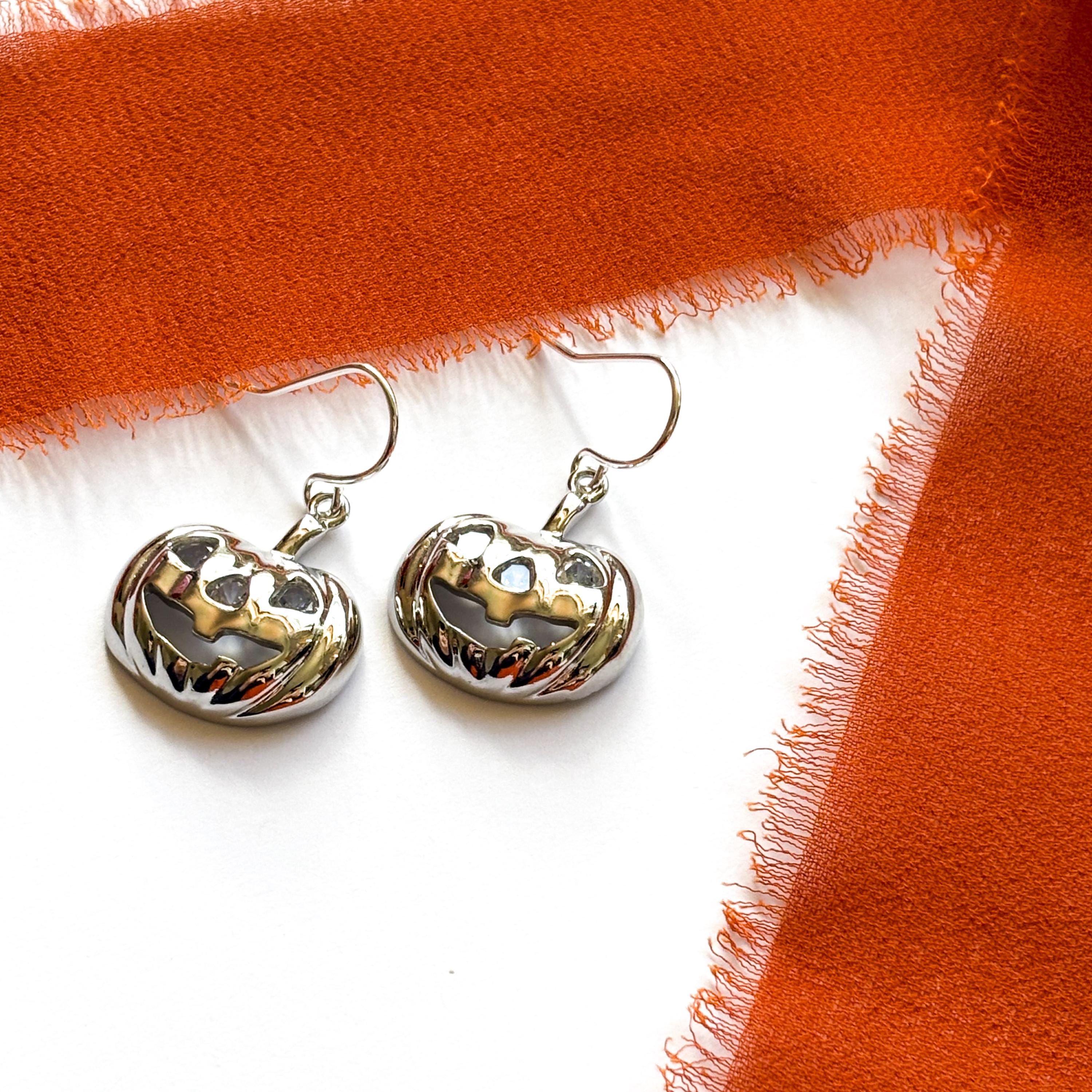 Pumpkin Earrings with Crystal Eye Halloween Dangle Earrings