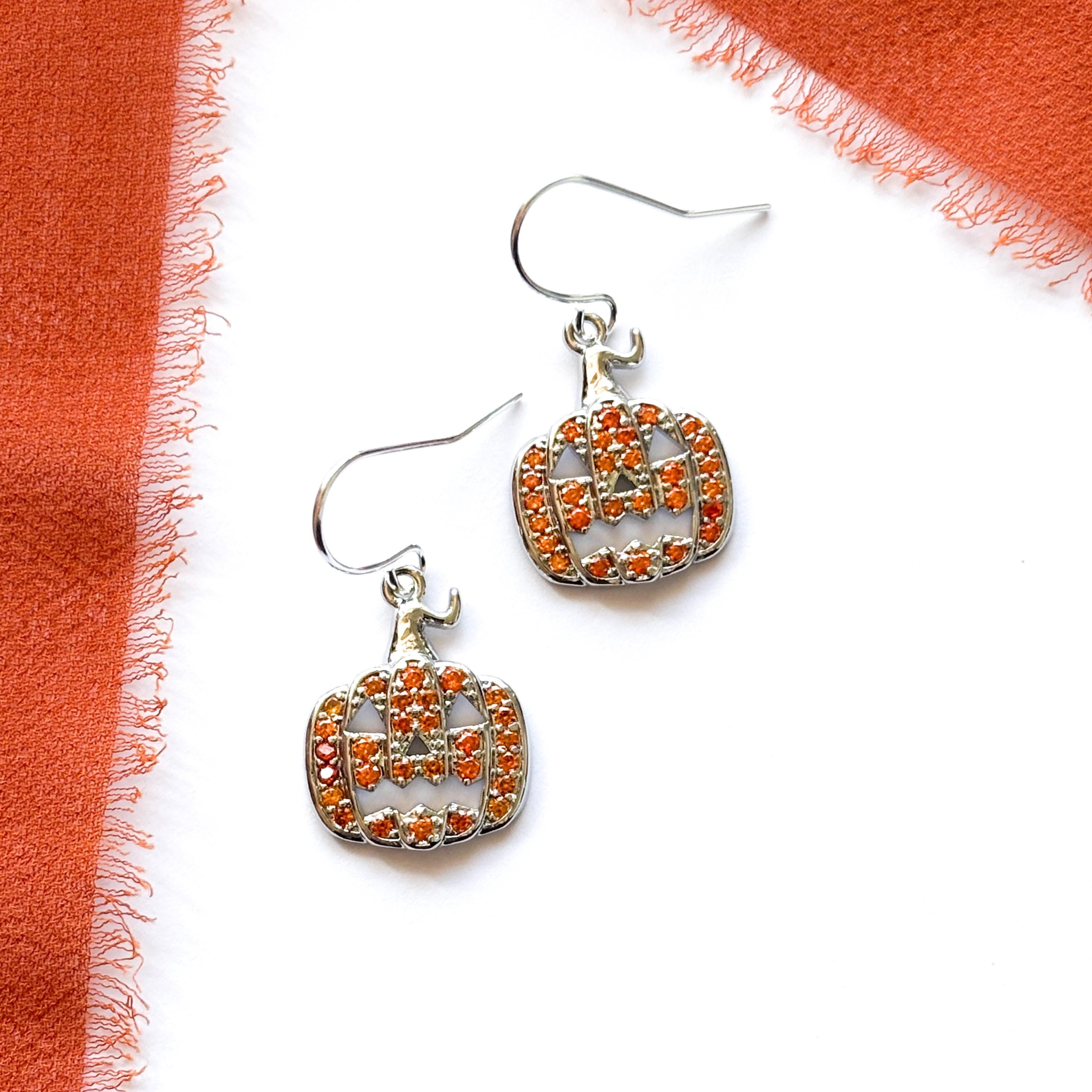 CZ Orange Pumpkin Earrings, Halloween Earrings, Sparkly Autumn Jewellery, Cute Pumpkin Gift