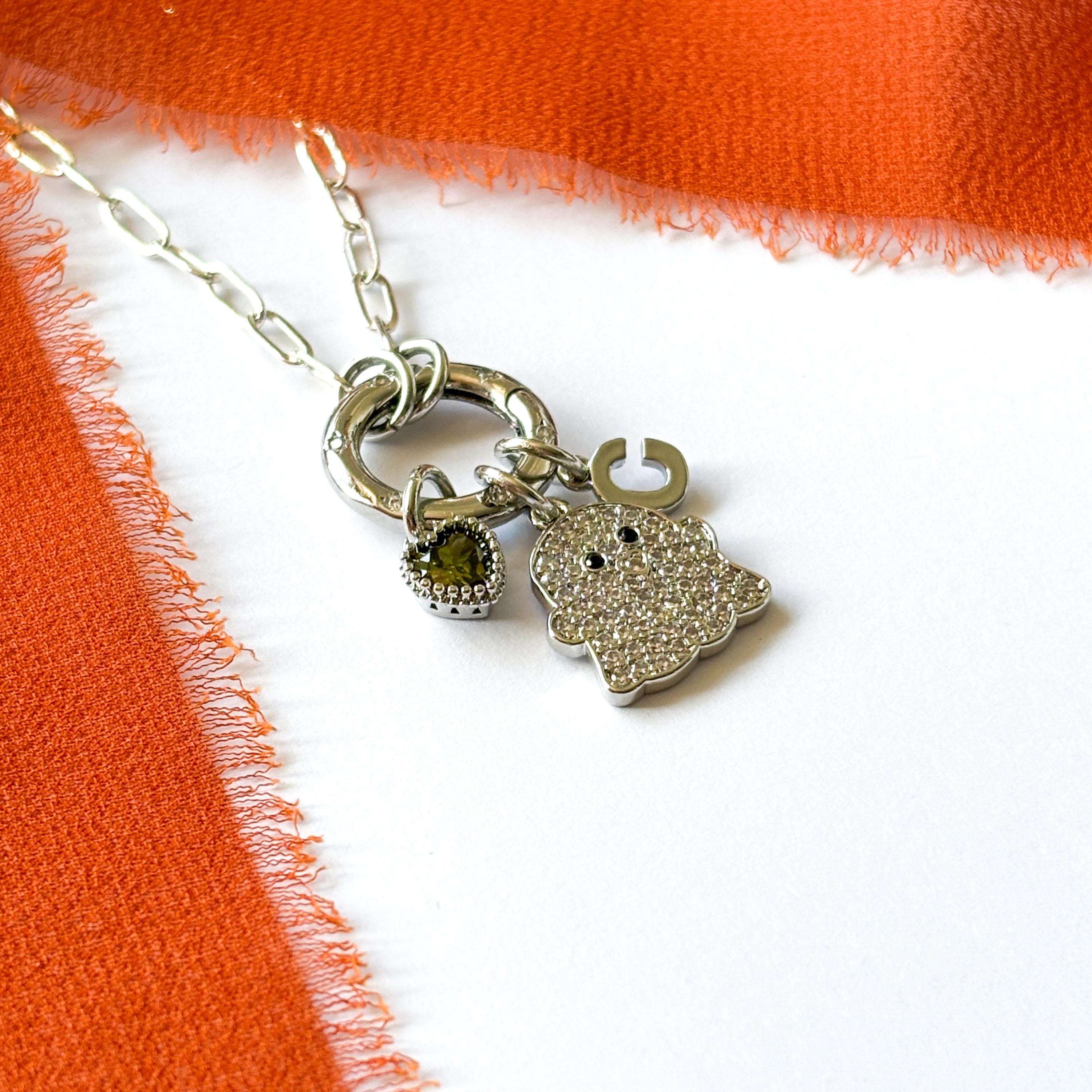 Personalised Crystal Ghost Necklace: Birthstone Initial Paperclip Chain