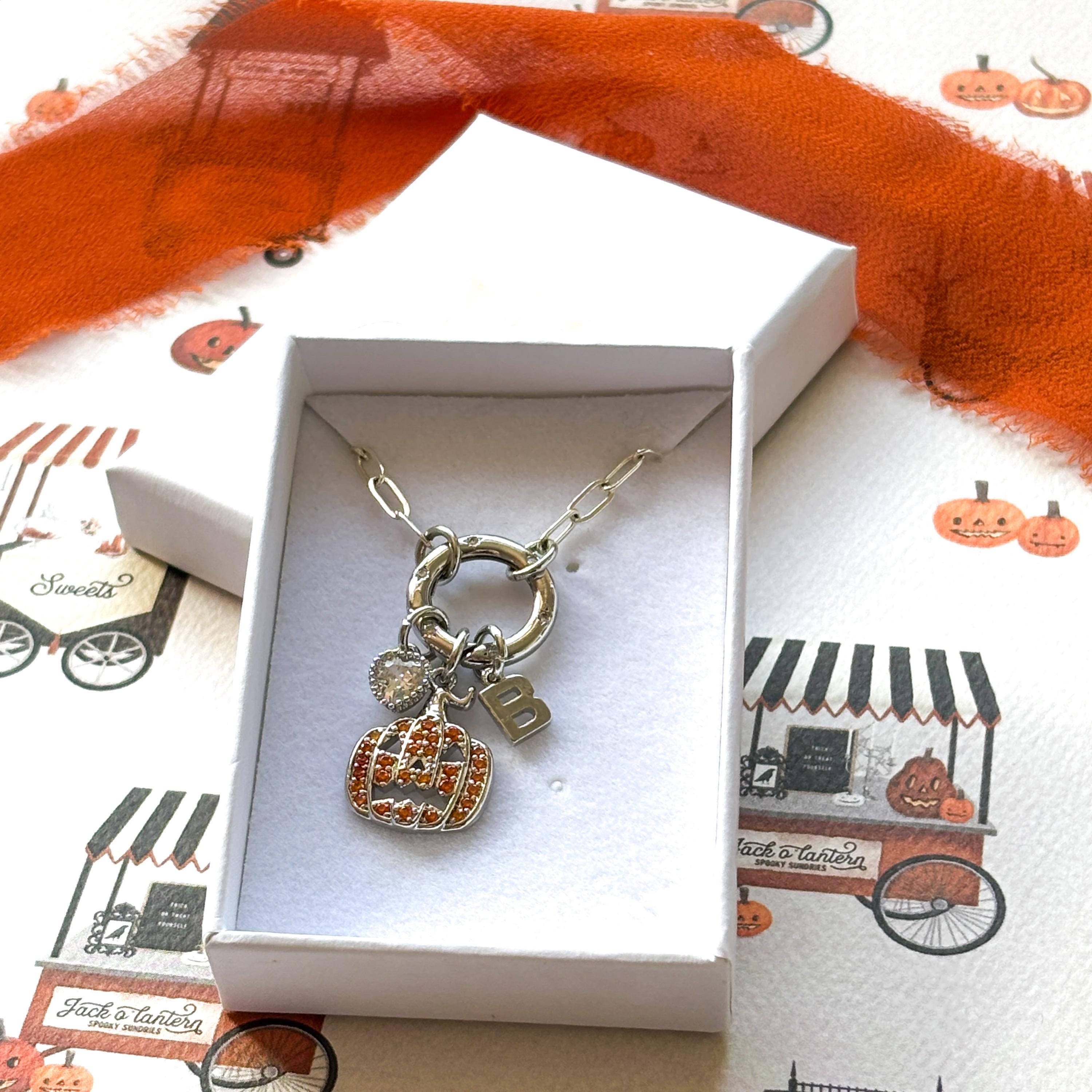 Personalised Pumpkin Necklace: Birthstone Initial, Paperclip Chain