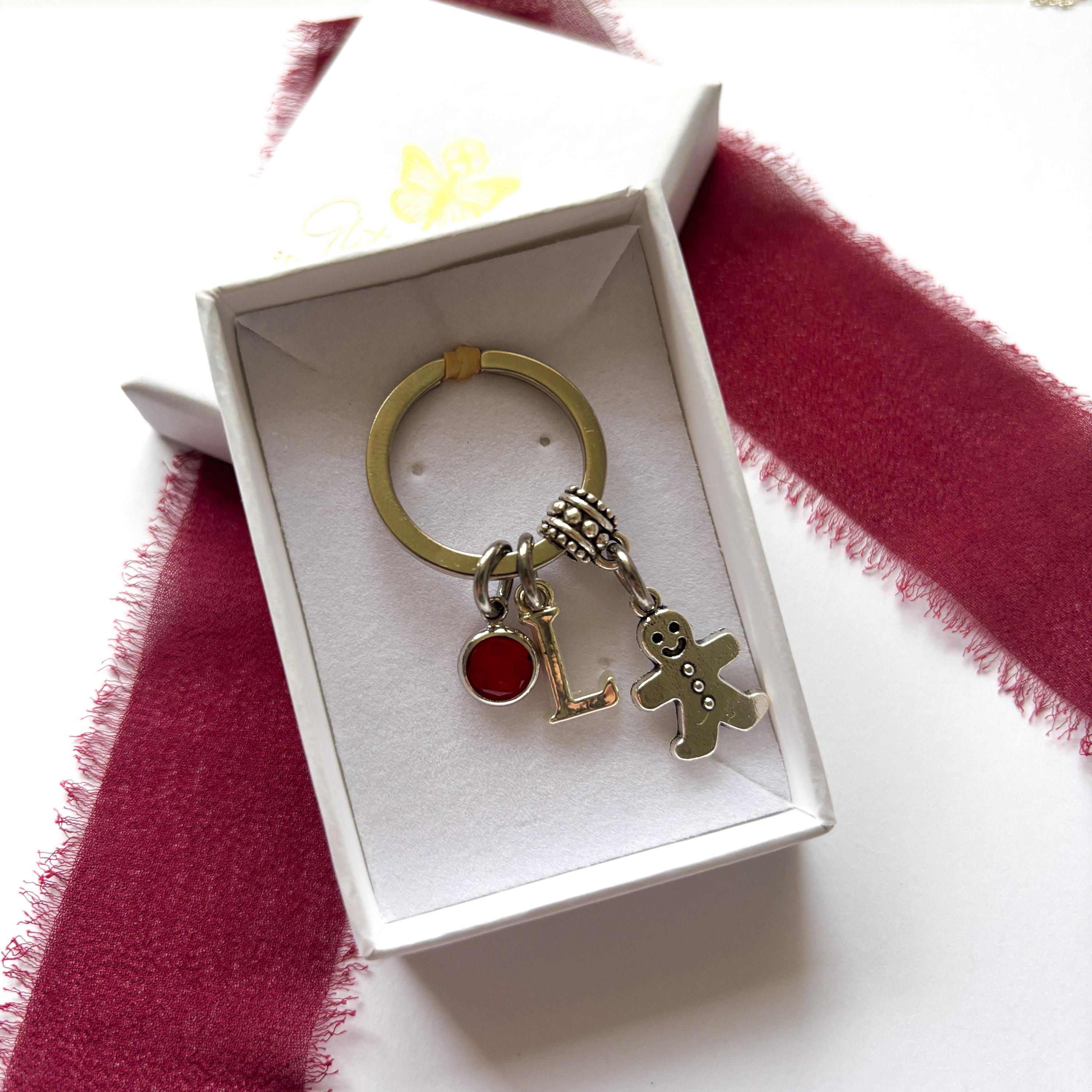 Personalised Gingerbread Keyring – Custom Birthstone & Initial Charm, Christmas Gift for Her, Cute Gingerbread Man Keychain, Stocking Filler