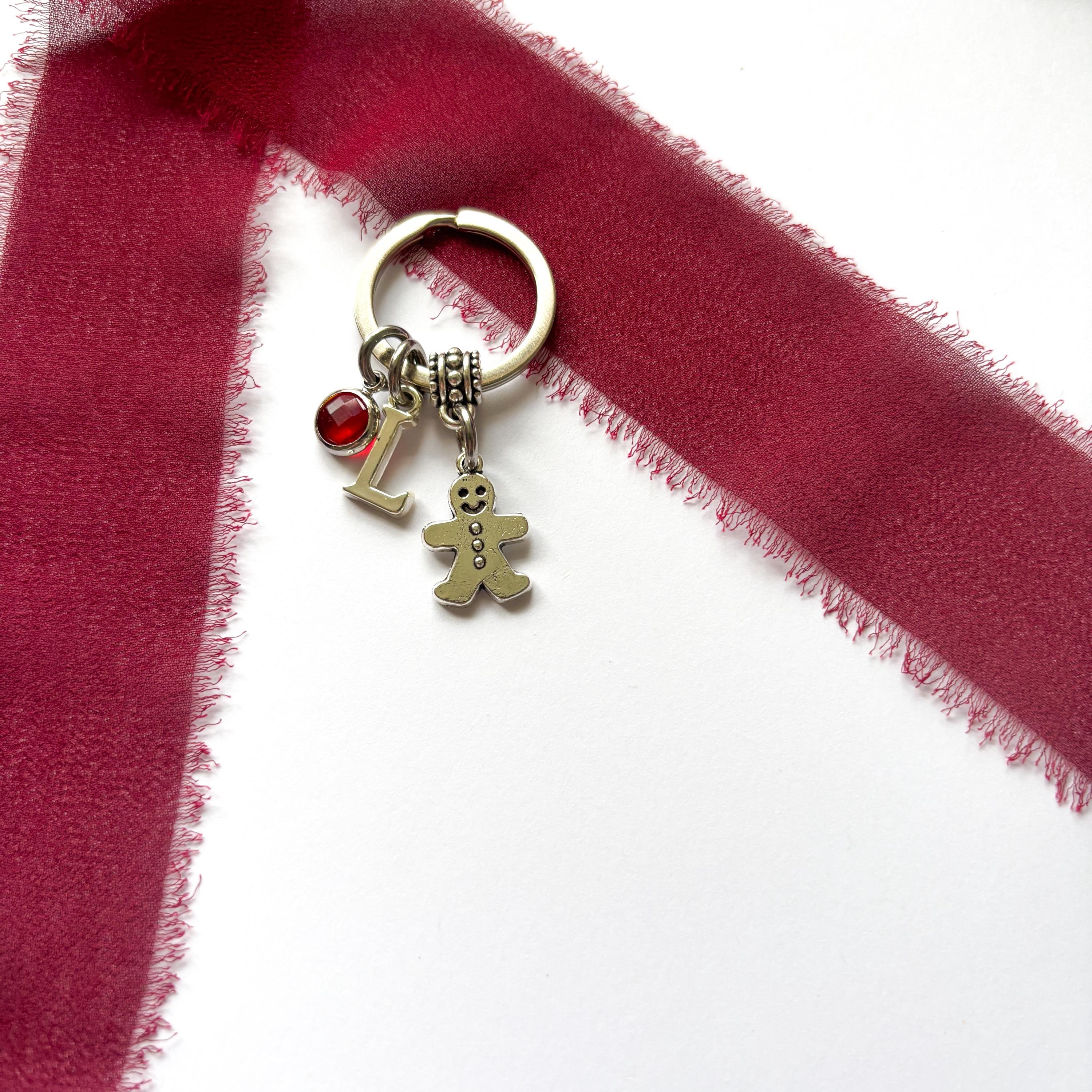Personalised Gingerbread Keyring – Custom Birthstone & Initial Charm, Christmas Gift for Her, Cute Gingerbread Man Keychain, Stocking Filler