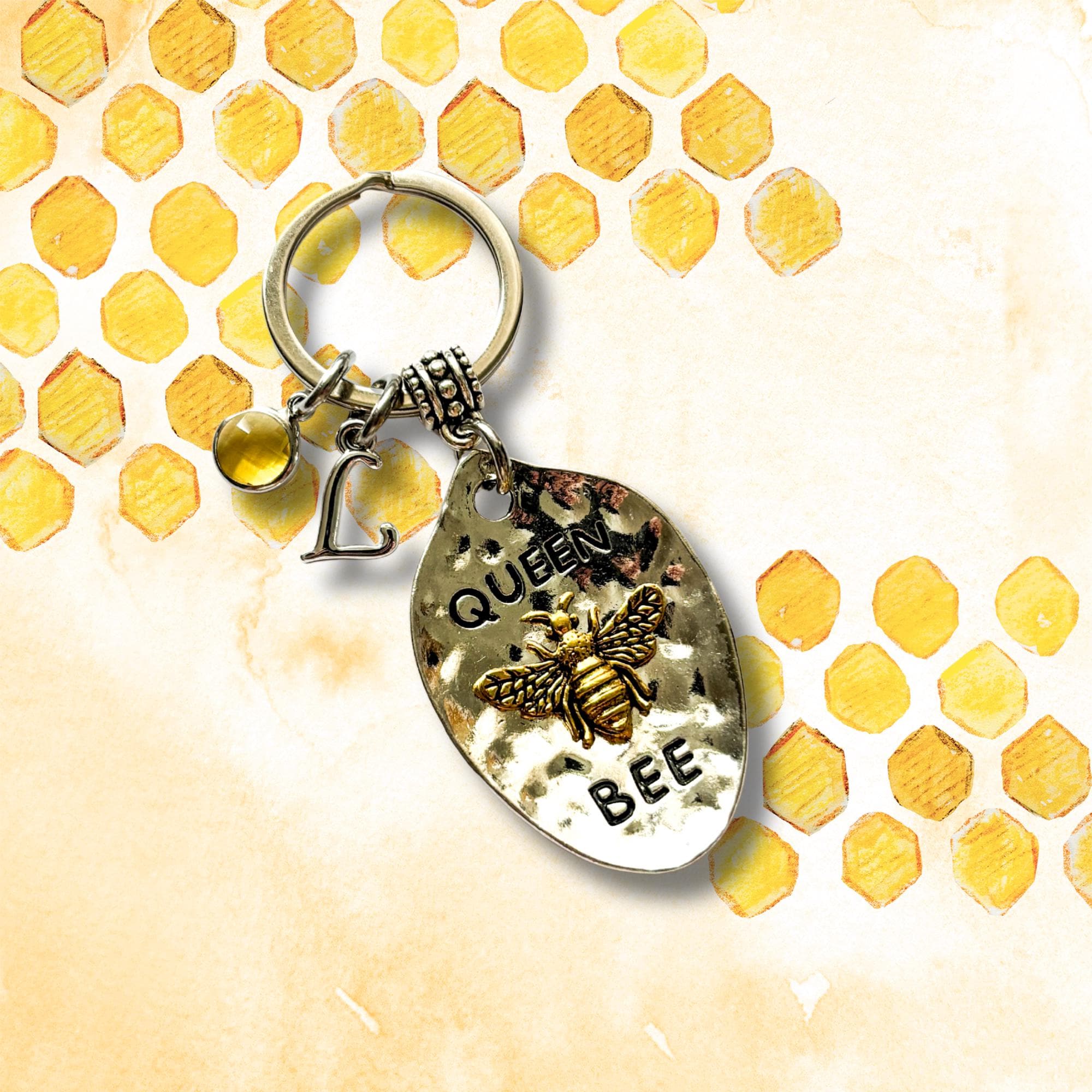 Personalised Queen Bee Keyring: Initial & Birthstone Charm