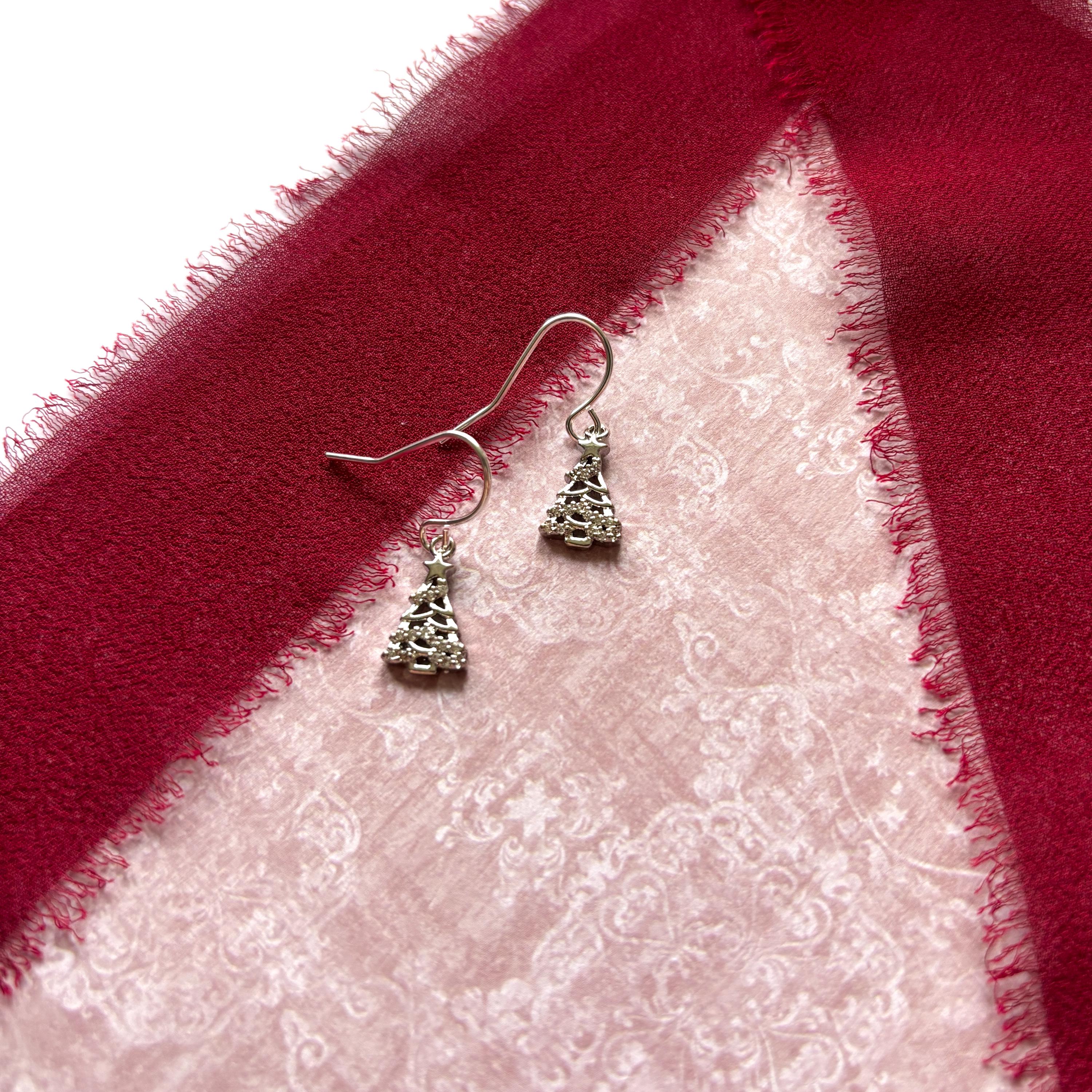CZ Christmas Tree Earrings – Sparkly Festive Jewellery Gift for Her, Festive Dangle Earrings, Christmas Accessories