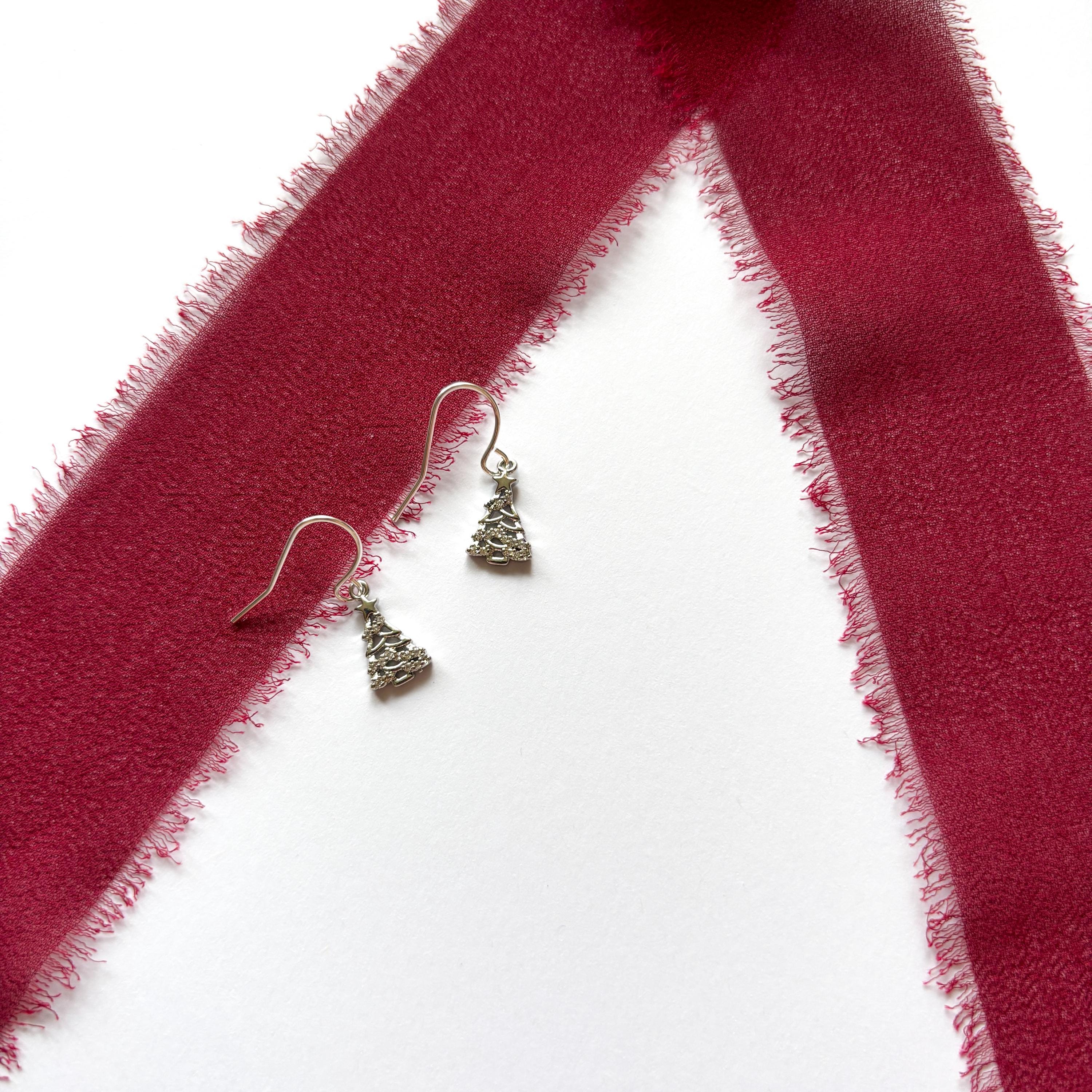 CZ Christmas Tree Earrings – Sparkly Festive Jewellery Gift for Her, Festive Dangle Earrings, Christmas Accessories