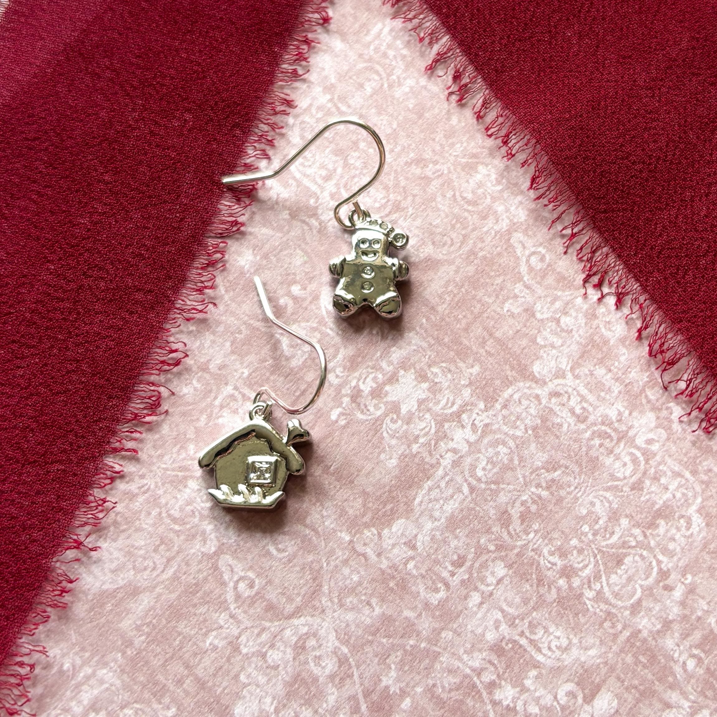 Mismatched Gingerbread Man & House Earrings, Christmas Earrings, Cute Festive Jewellery Gift