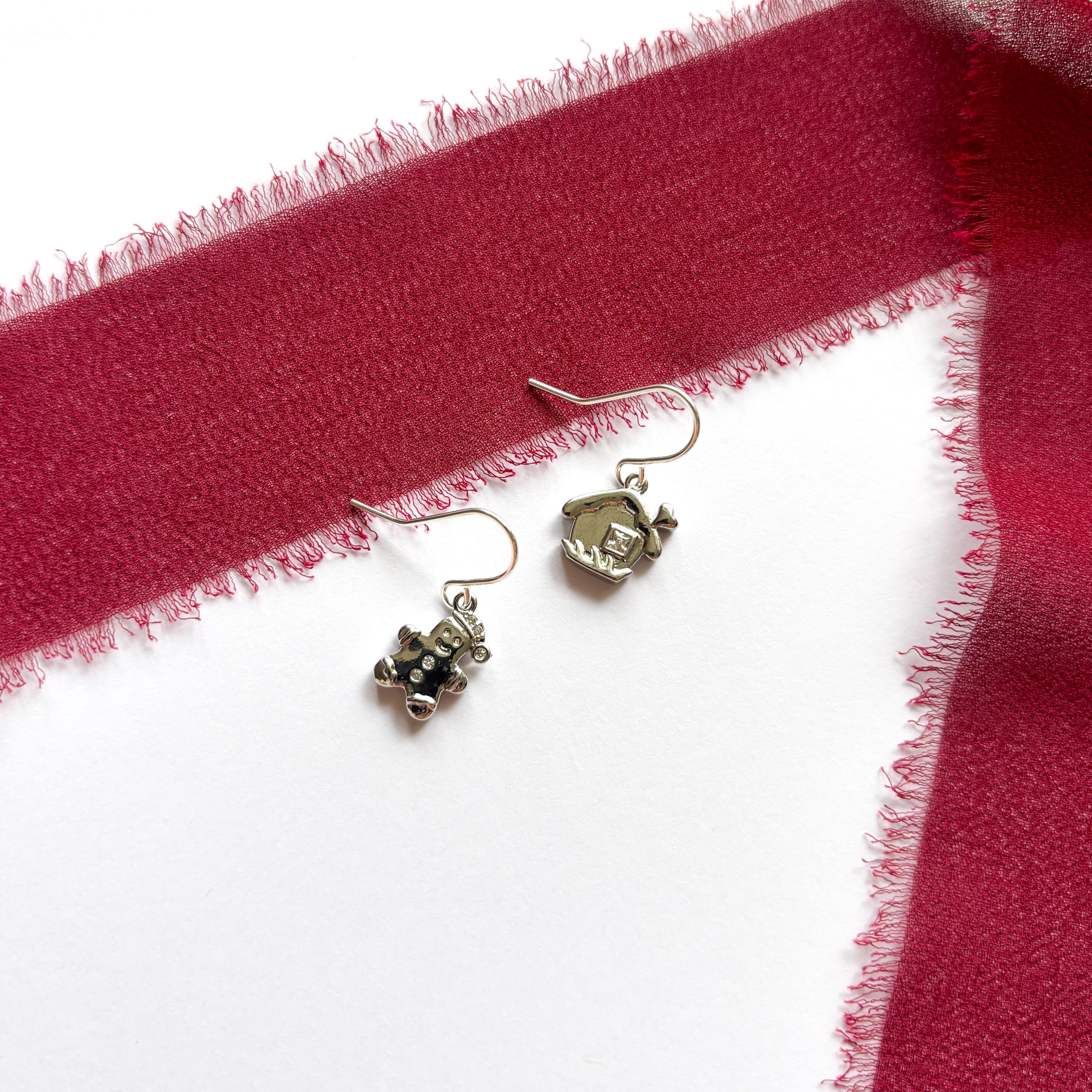 Mismatched Gingerbread Man & House Earrings, Christmas Earrings, Cute Festive Jewellery Gift