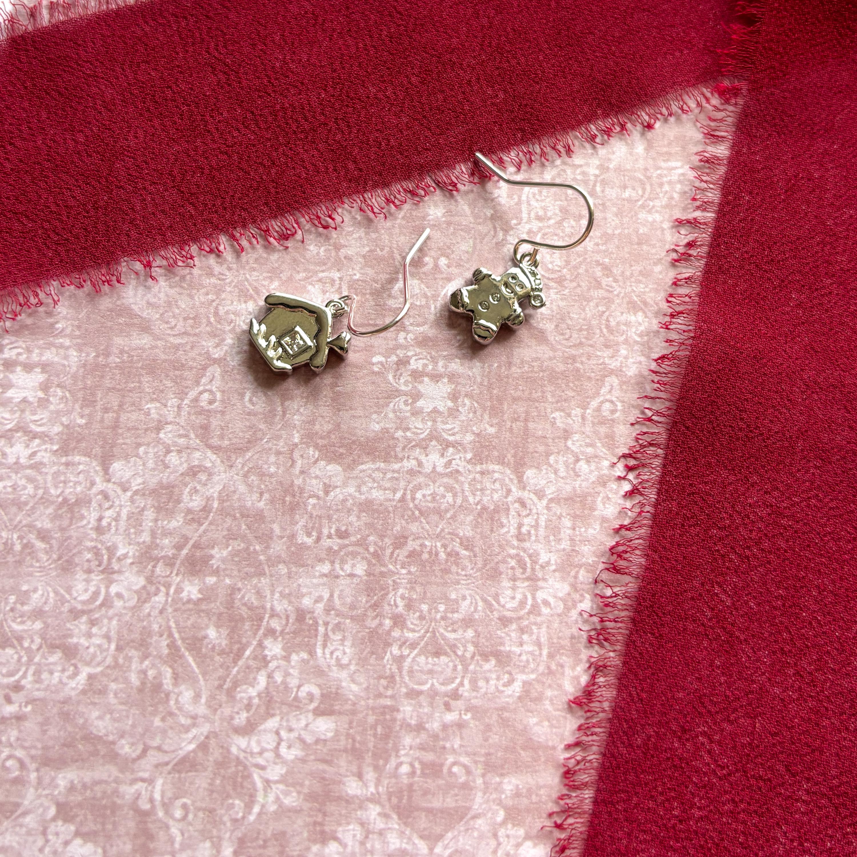 Mismatched Gingerbread Man & House Earrings, Christmas Earrings, Cute Festive Jewellery Gift