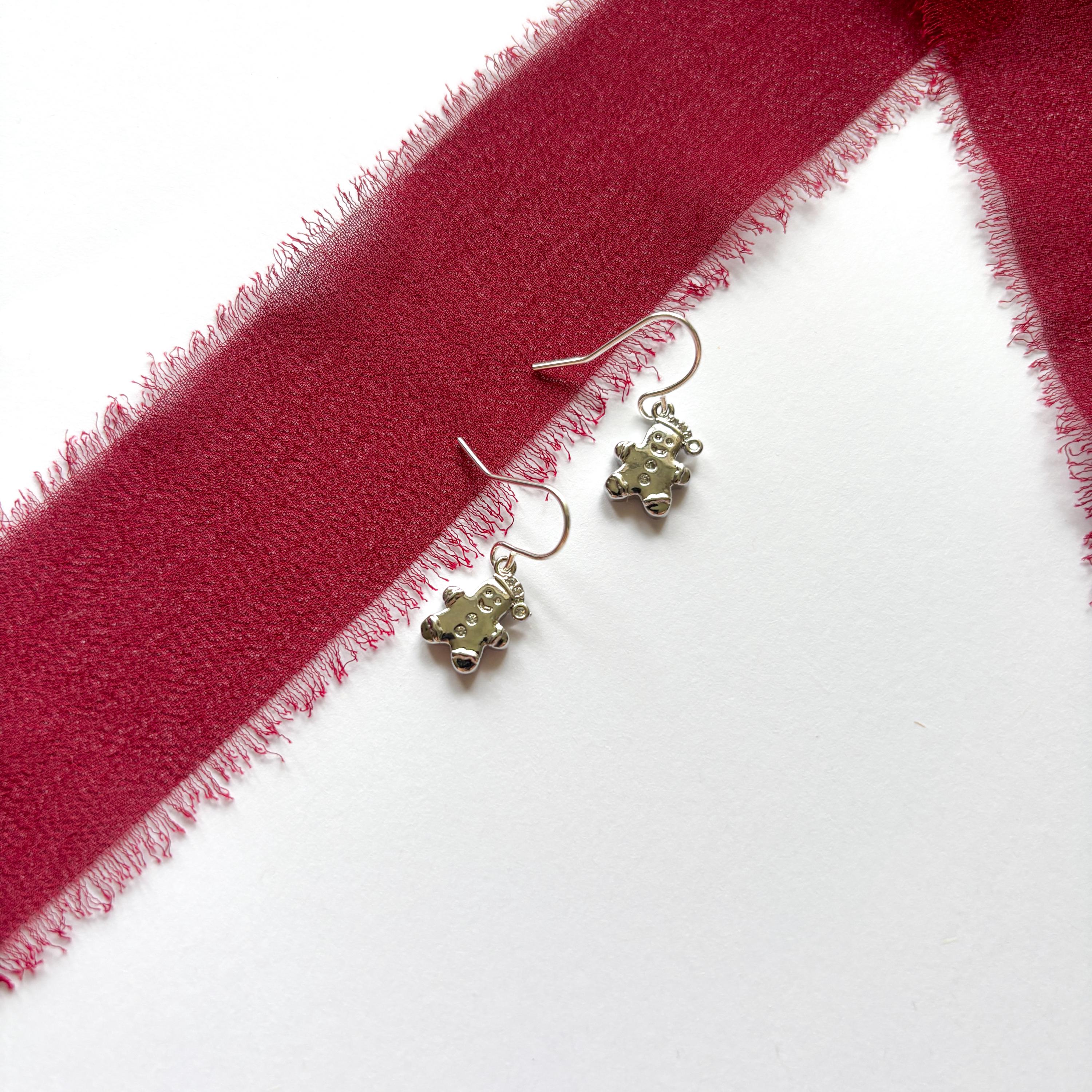 Gingerbread Man Earrings with CZ Sparkle, Christmas Earrings, Festive Holiday Jewellery Gift, Cute Gingerbread Jewellery for Women