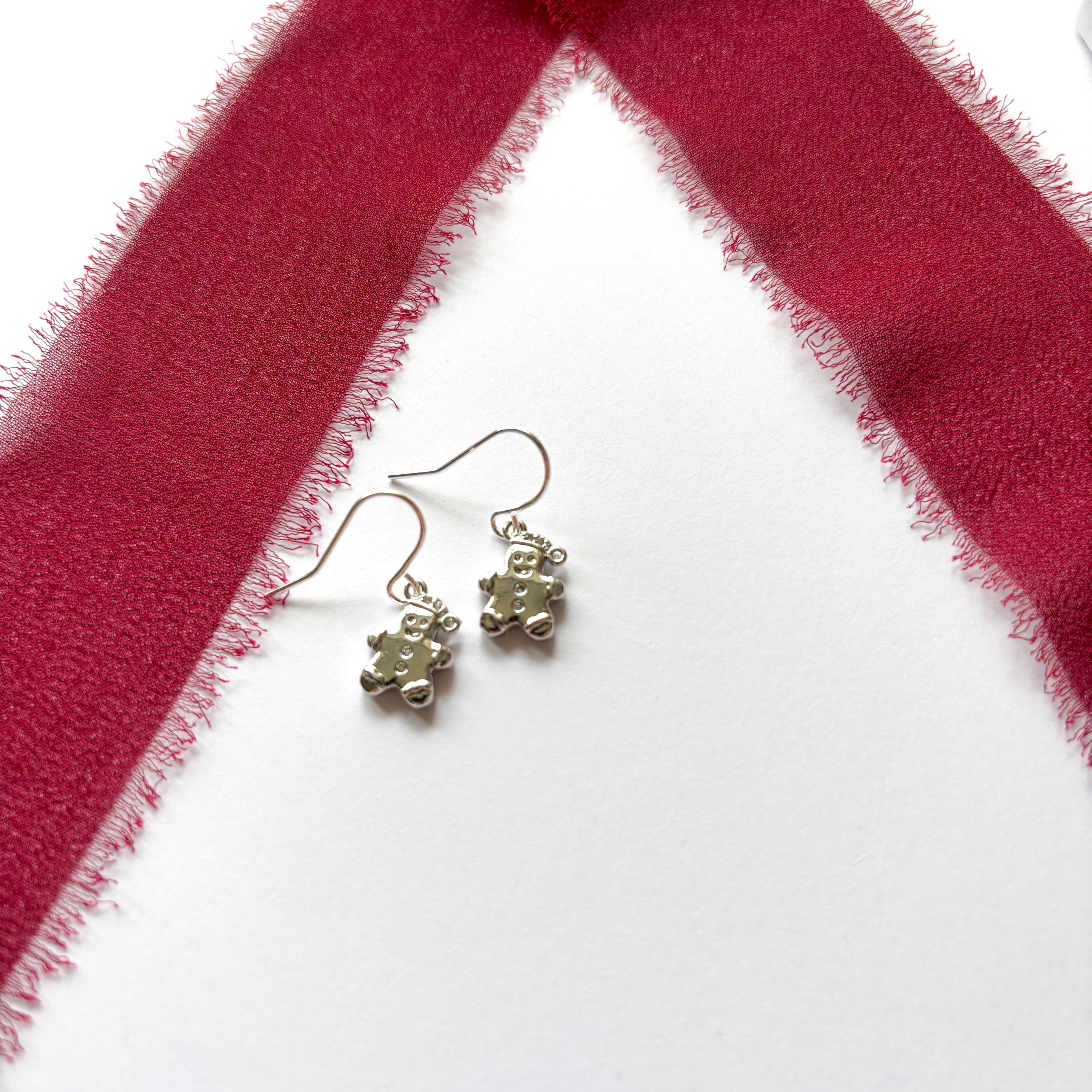 Gingerbread Man Earrings with CZ Sparkle, Christmas Earrings, Festive Holiday Jewellery Gift, Cute Gingerbread Jewellery for Women