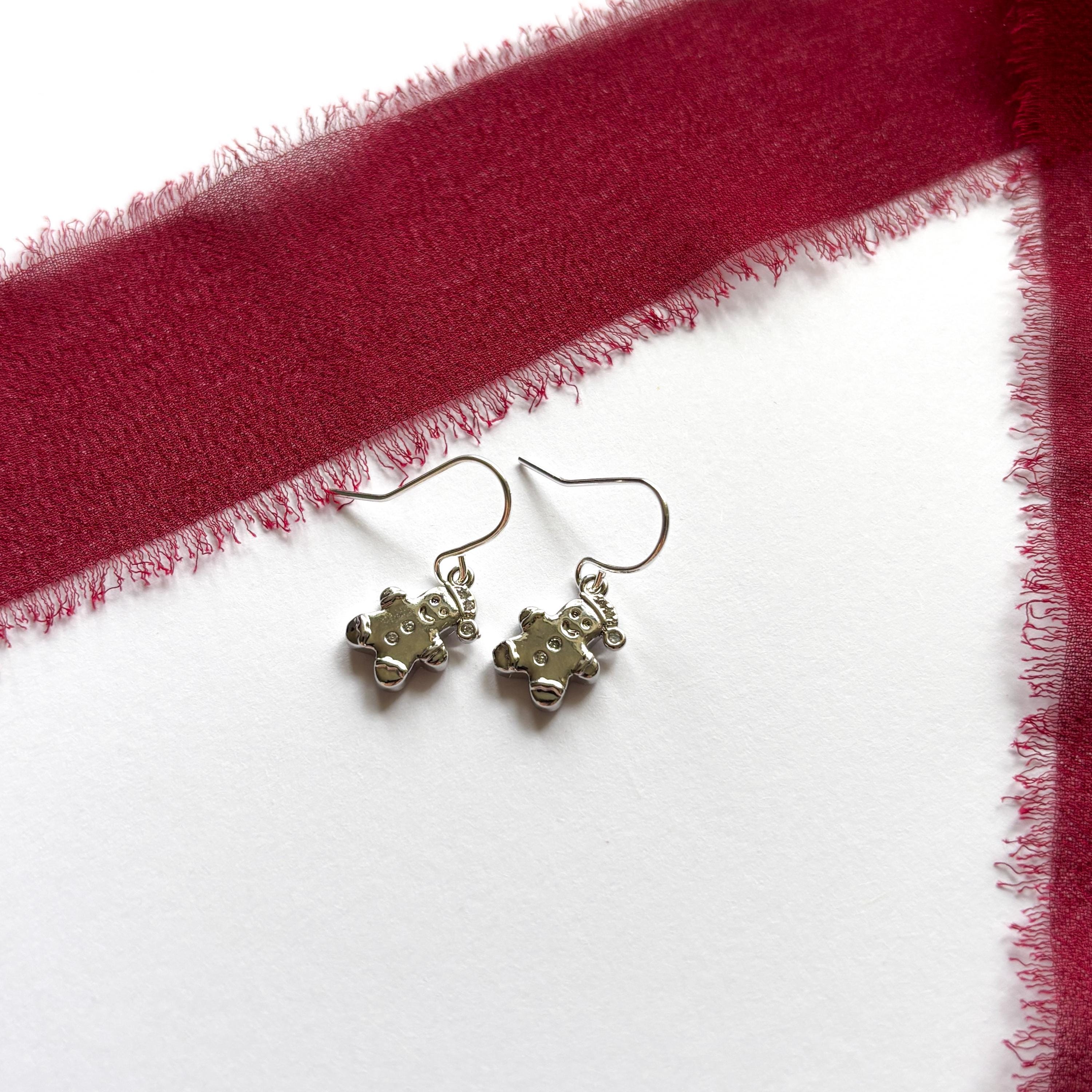 Gingerbread Man Earrings with CZ Sparkle, Christmas Earrings, Festive Holiday Jewellery Gift, Cute Gingerbread Jewellery for Women