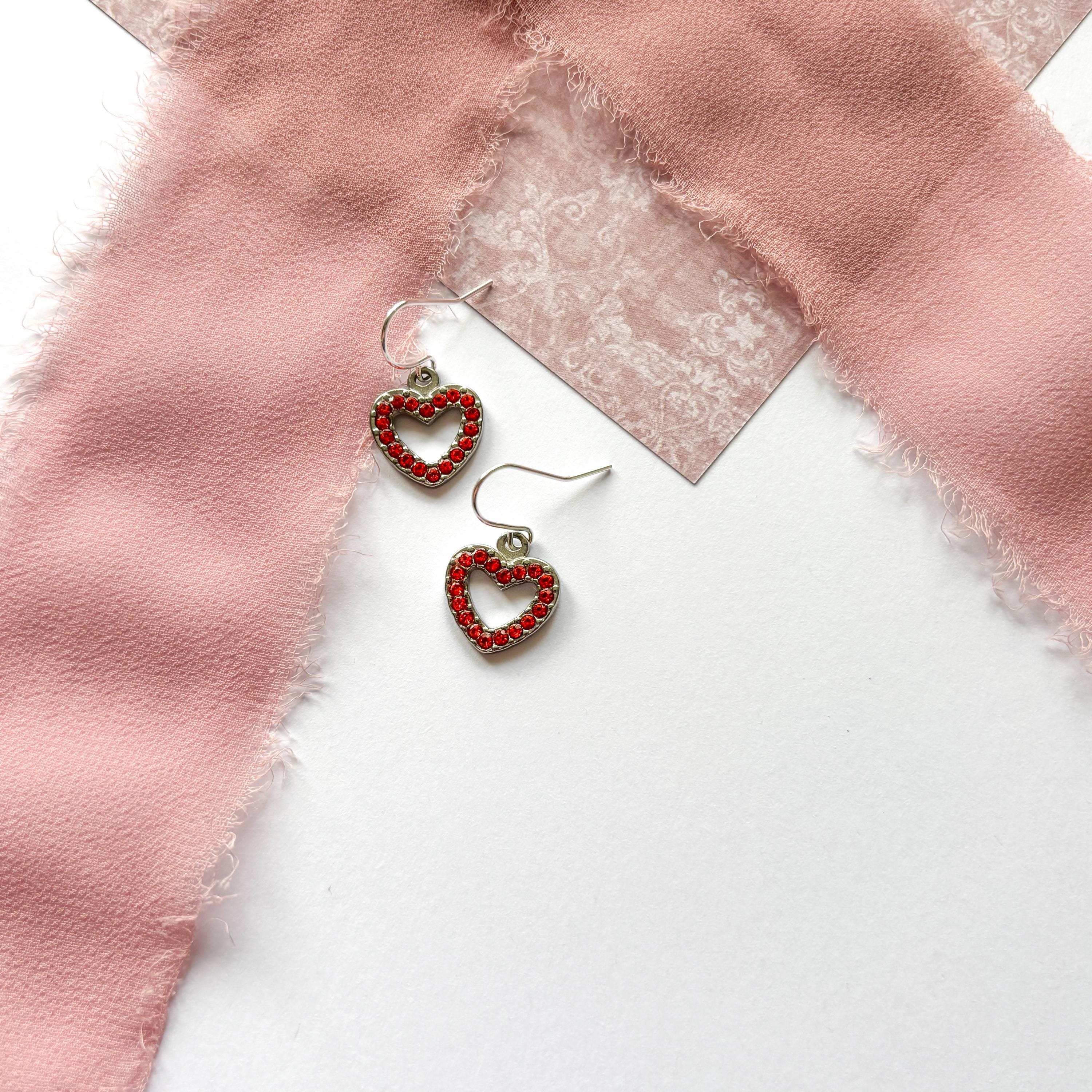 Showgirl Era Earrings, Orange Heart Charm Dangles, Retro Burlesque Jewellery, Stage Performer Gift