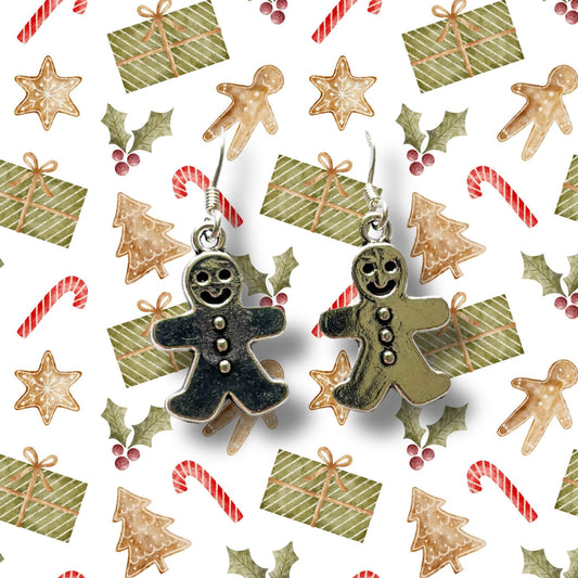 Gingerbread Man Charm Earrings – Cute Christmas Jewellery Gift for Her, Festive Dangle Earrings, Holiday Accessory