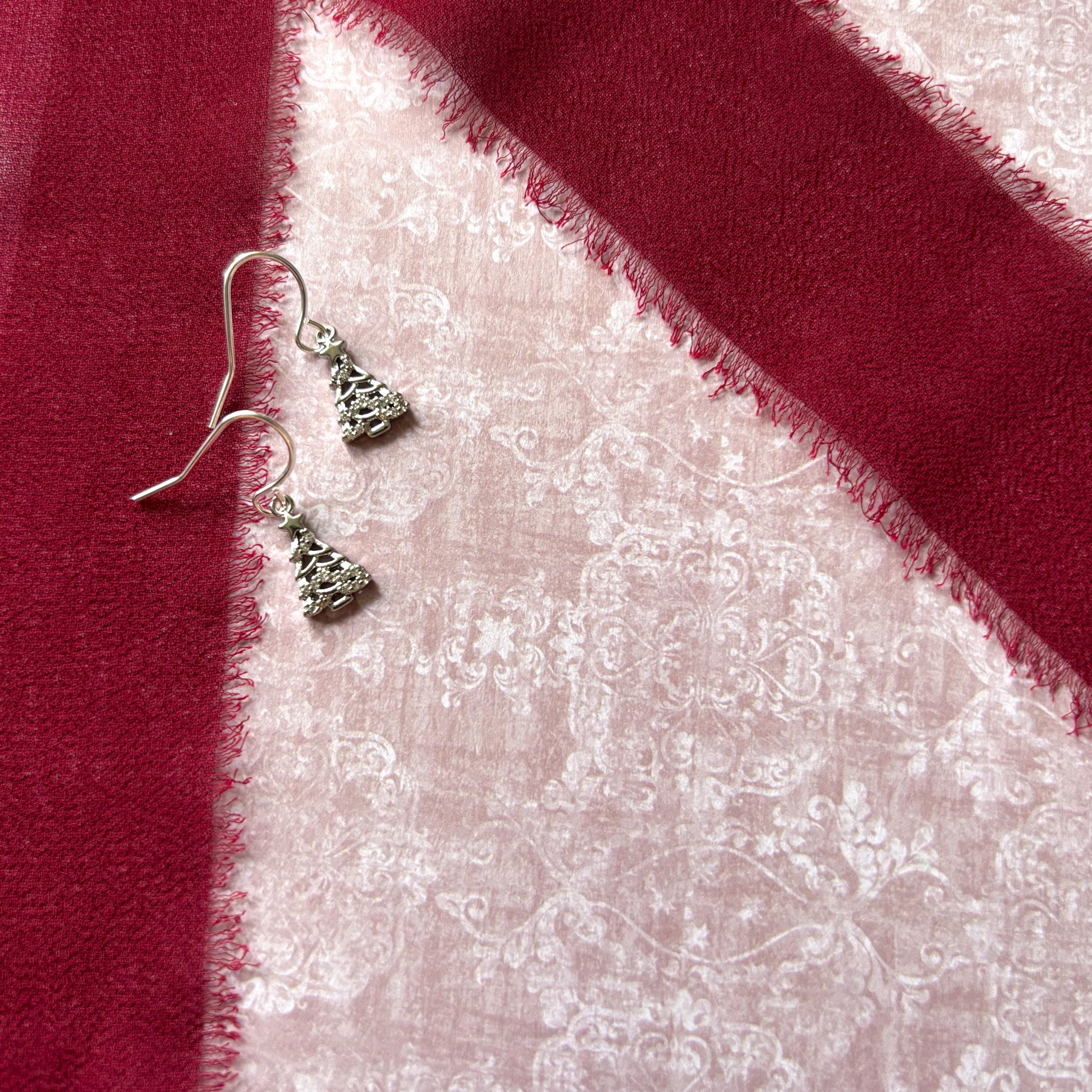 CZ Christmas Tree Earrings – Sparkly Festive Jewellery Gift for Her, Festive Dangle Earrings, Christmas Accessories