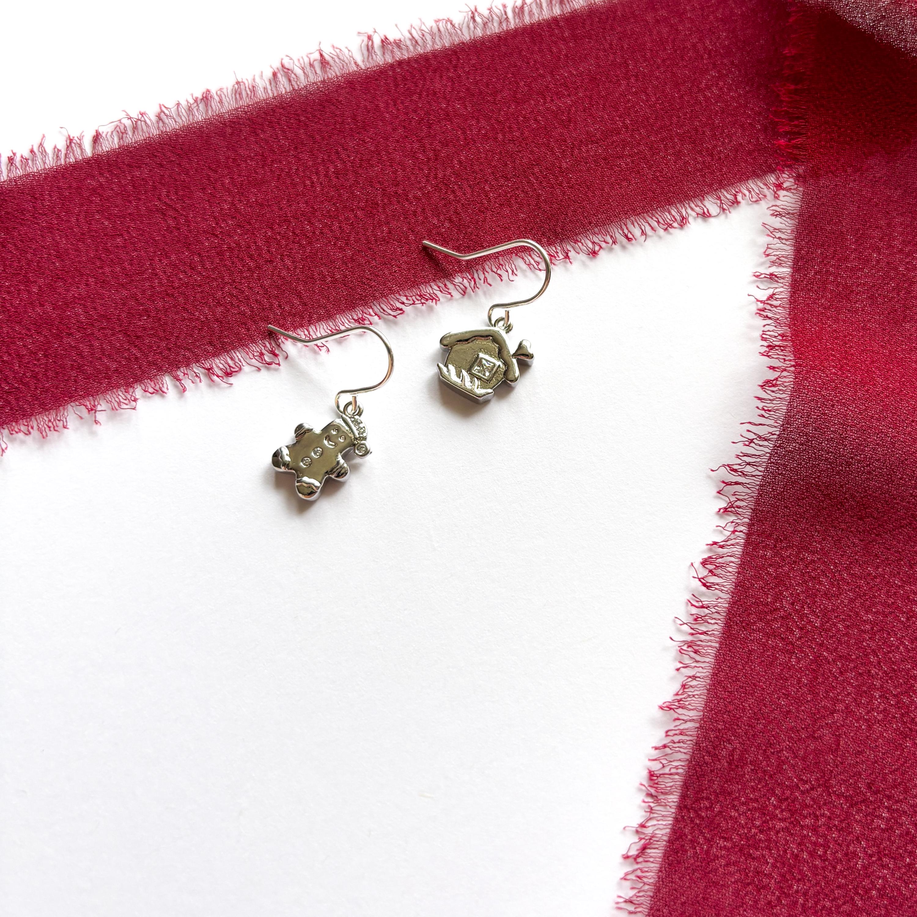 Mismatched Gingerbread Man & House Earrings, Christmas Earrings, Cute Festive Jewellery Gift