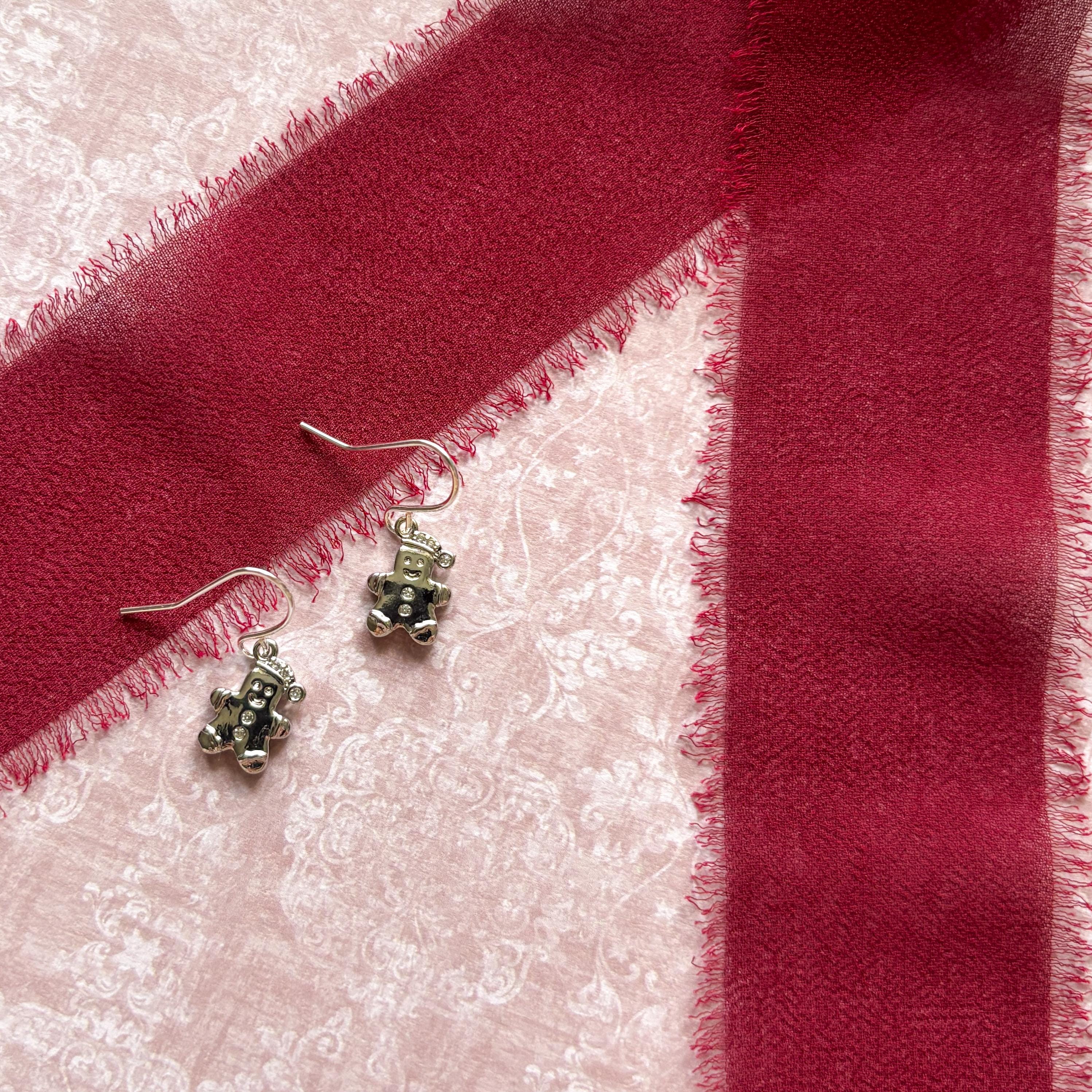 Gingerbread Man Earrings with CZ Sparkle, Christmas Earrings, Festive Holiday Jewellery Gift, Cute Gingerbread Jewellery for Women