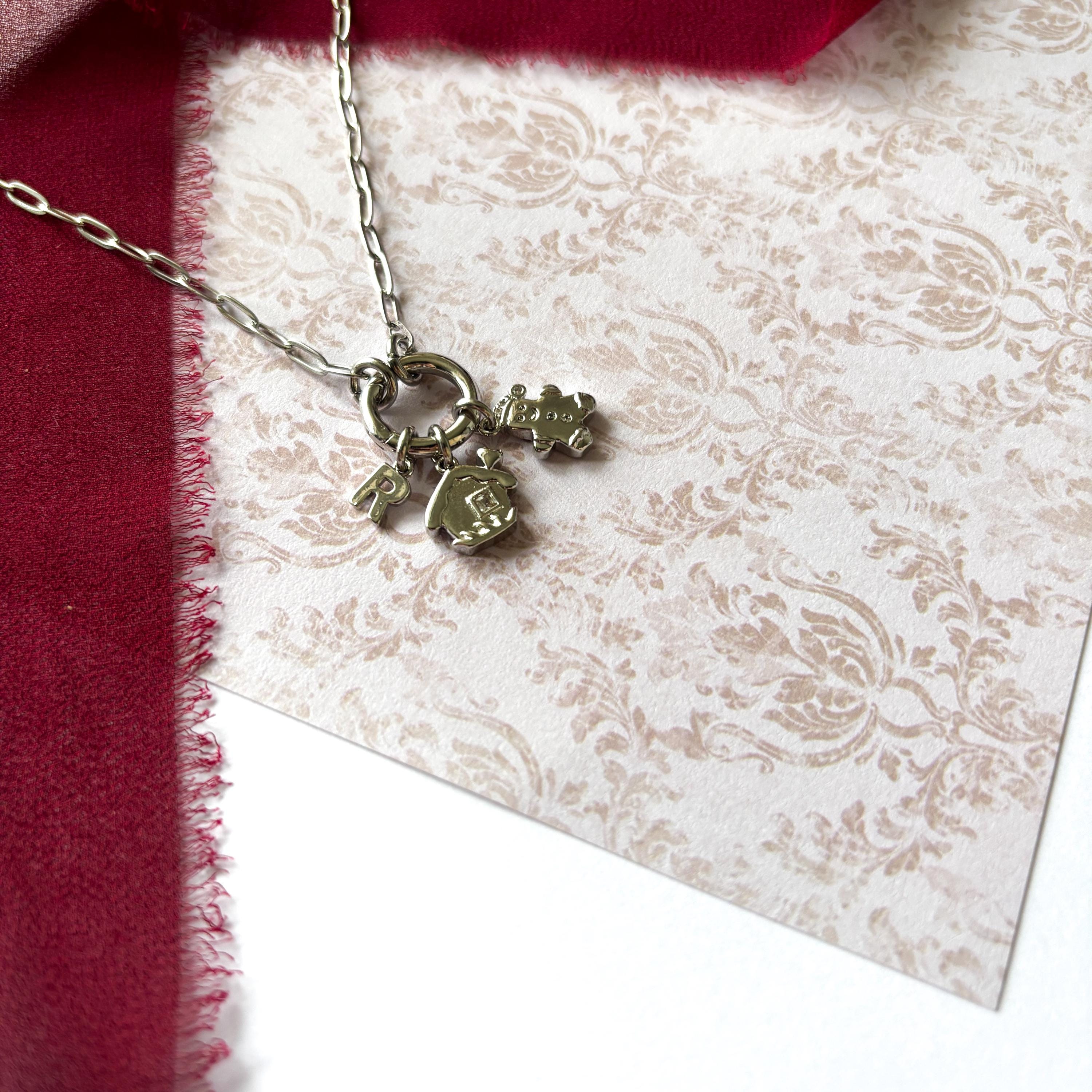 Personalised Gingerbread Christmas Necklace, Gingerbread Man & House, Paperclip Chain with Spring Ring Clasp, Personalised Gift