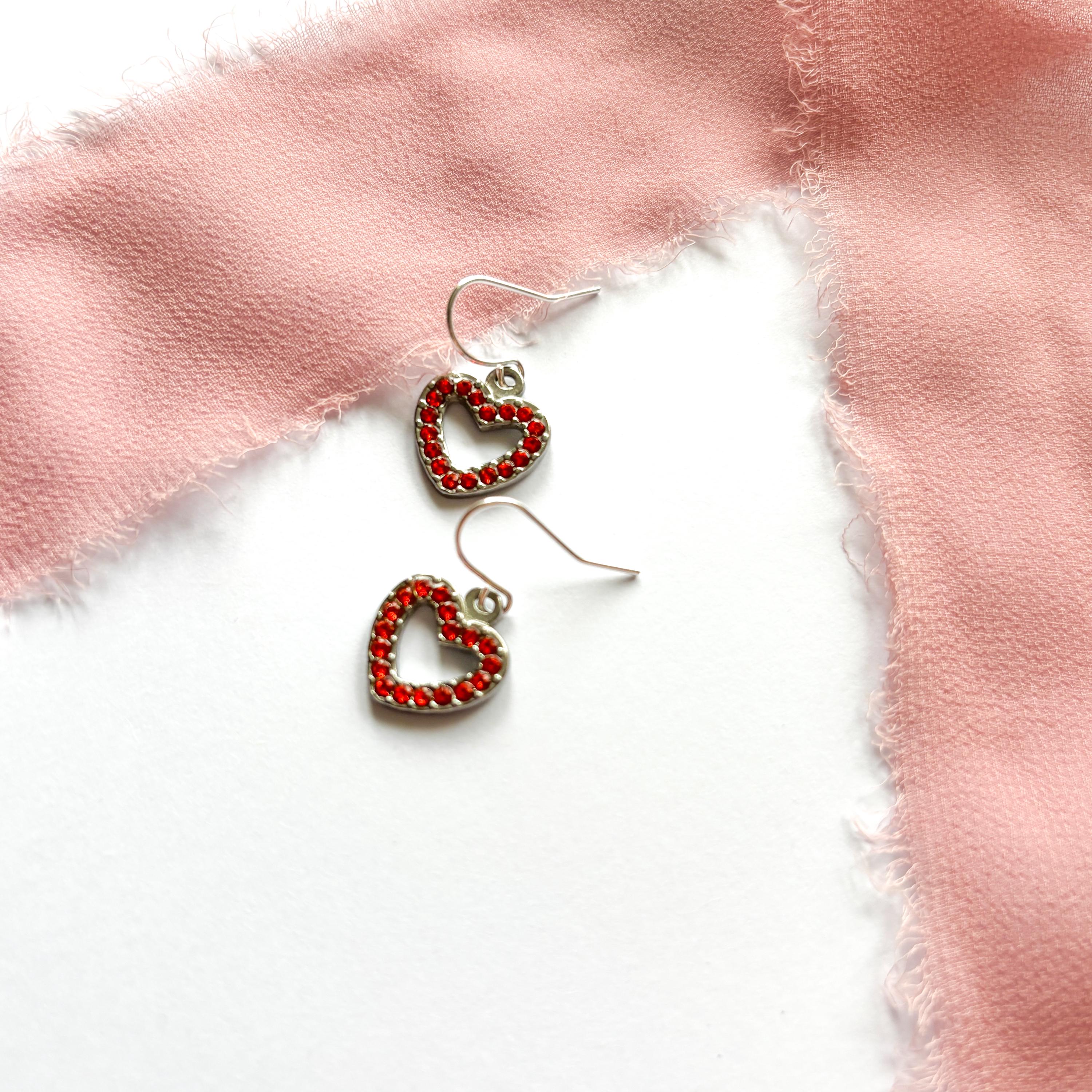 Showgirl Era Earrings, Orange Heart Charm Dangles, Retro Burlesque Jewellery, Stage Performer Gift