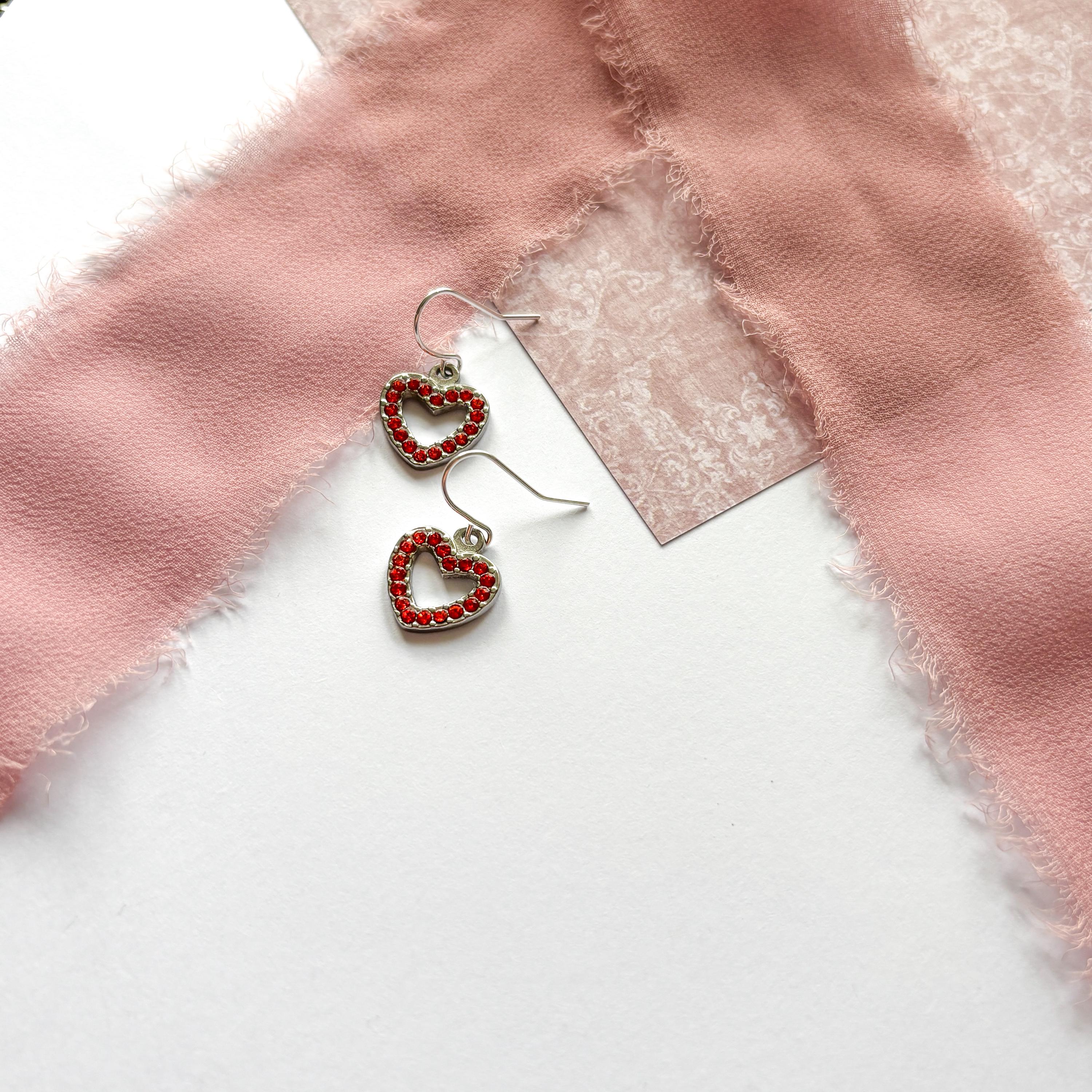 Showgirl Era Earrings, Orange Heart Charm Dangles, Retro Burlesque Jewellery, Stage Performer Gift