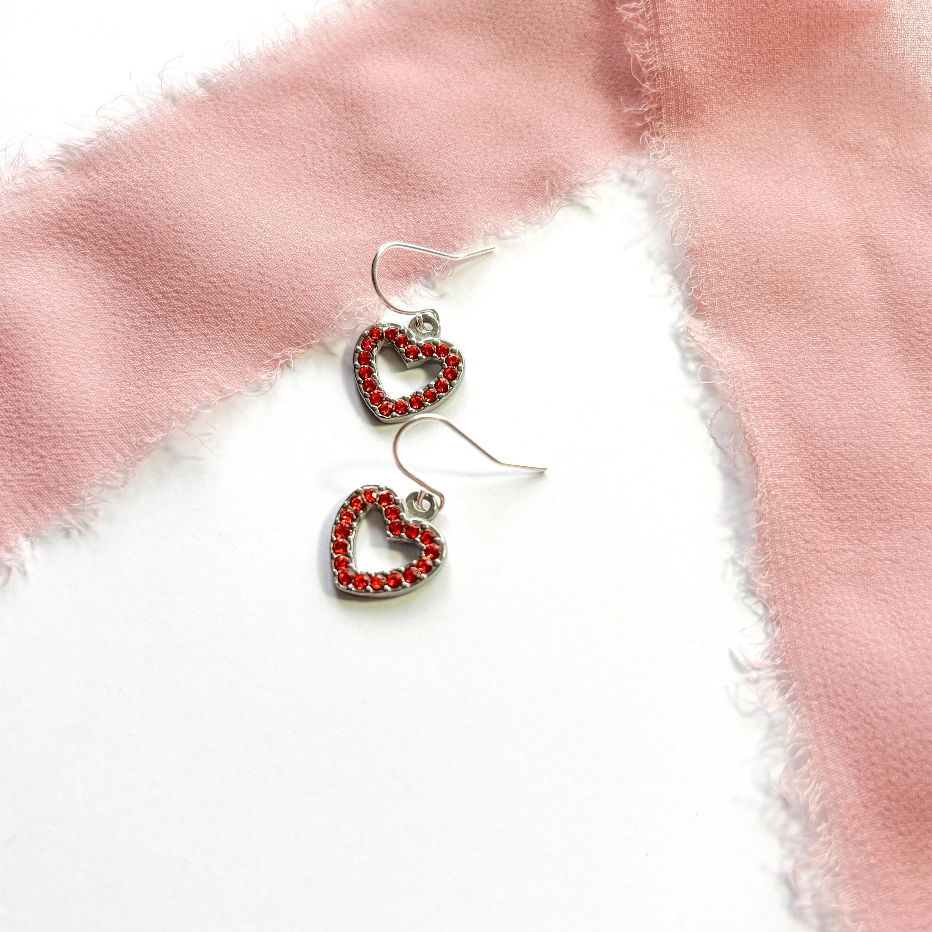 Showgirl Era Earrings, Orange Heart Charm Dangles, Retro Burlesque Jewellery, Stage Performer Gift