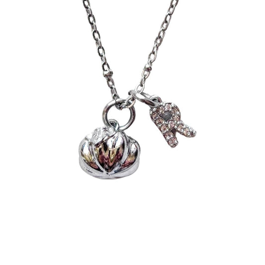 Personalised Dainty Pumpkin Necklace – Initial Charm Halloween Jewellery