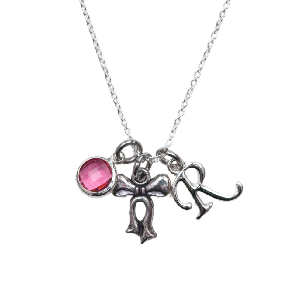 Personalised Bow Necklace Birthstone and Initial