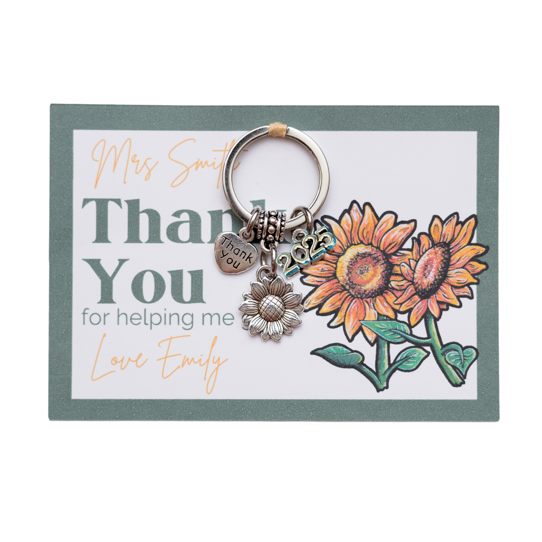 Teacher Sunflower Gift Keyring - 2025 Teacher Gift Personalised
