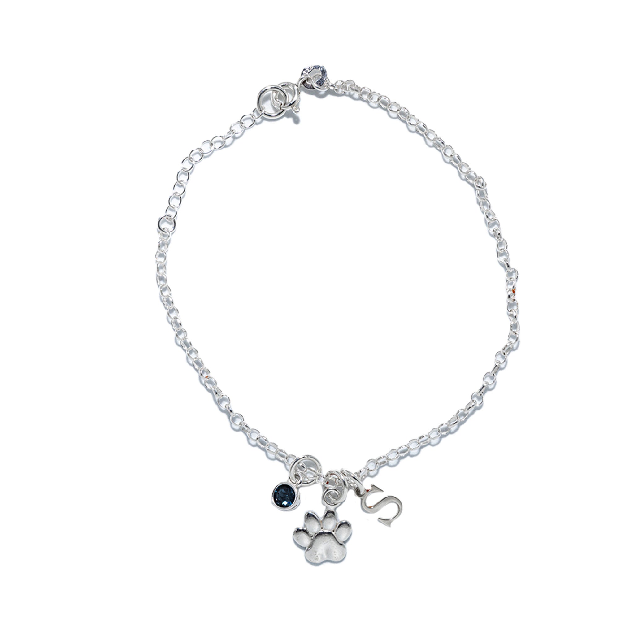 Sterling Silver Personalised Paw Print Bracelet