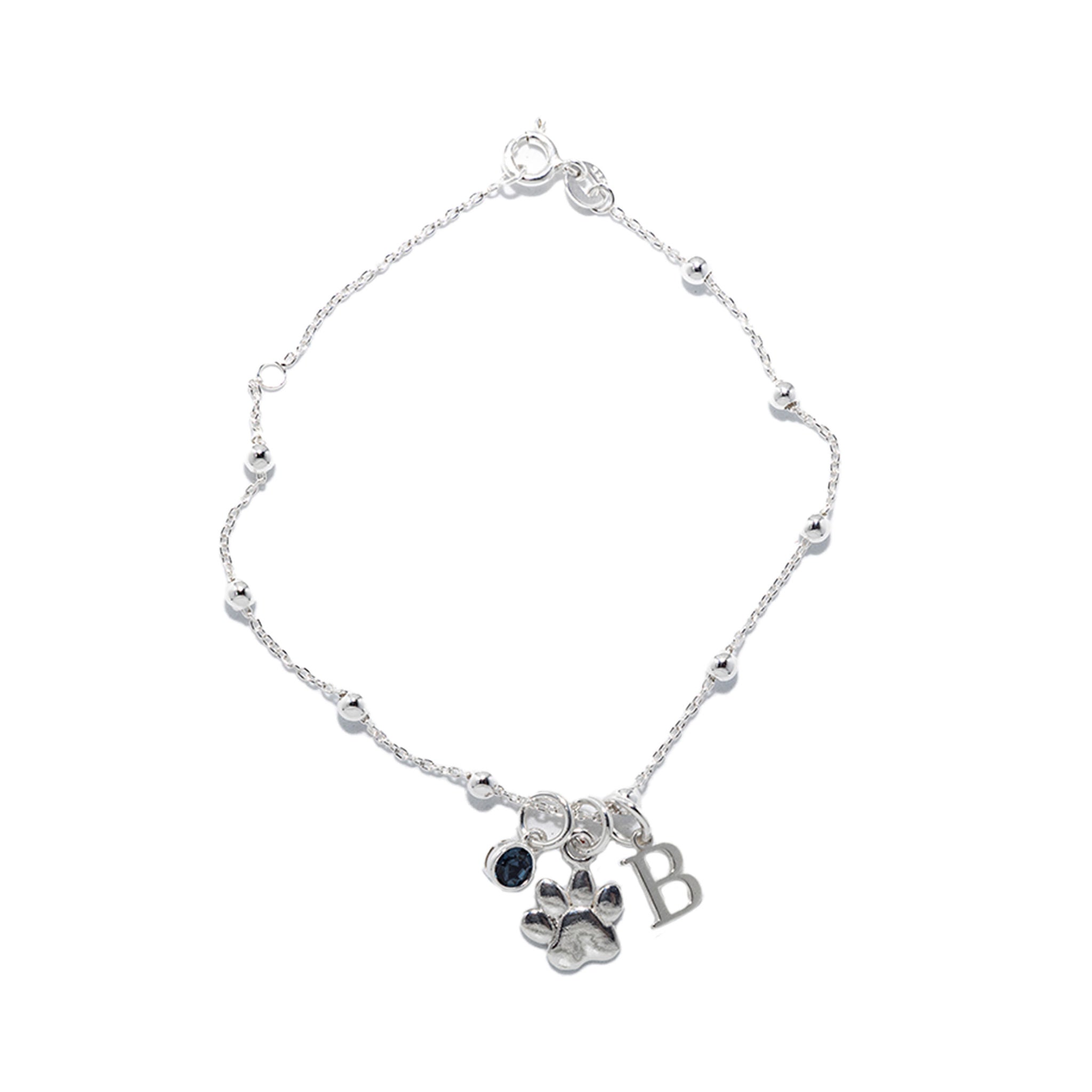 Sterling Silver Personalised Paw Satellite Bracelet