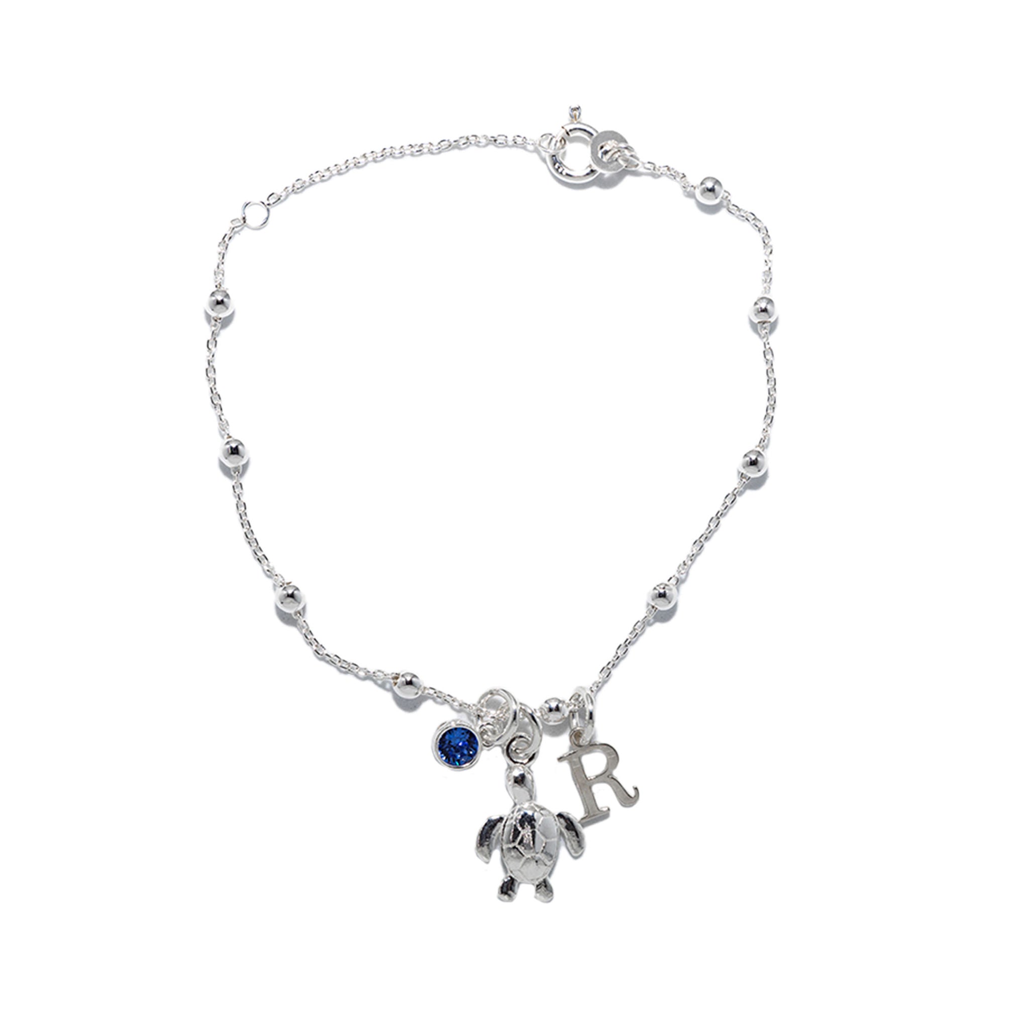 Sterling Silver Personalised Turtle Satellite Bracelet