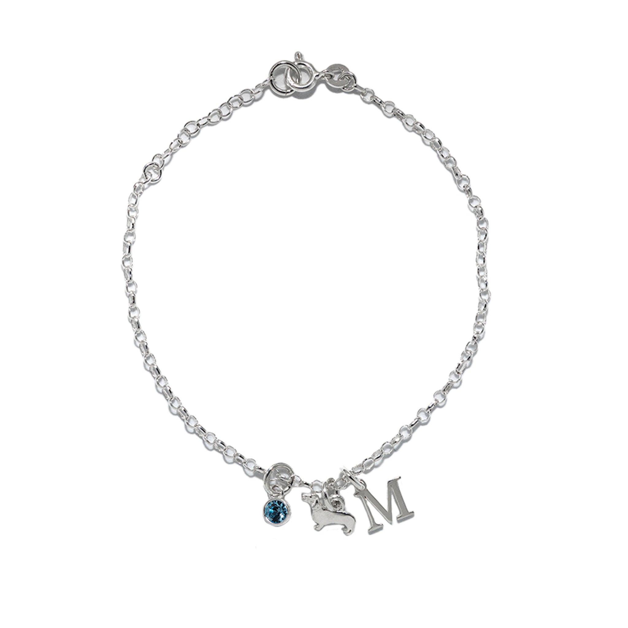 Sterling Silver Personalised Dachshund Dog Bracelet