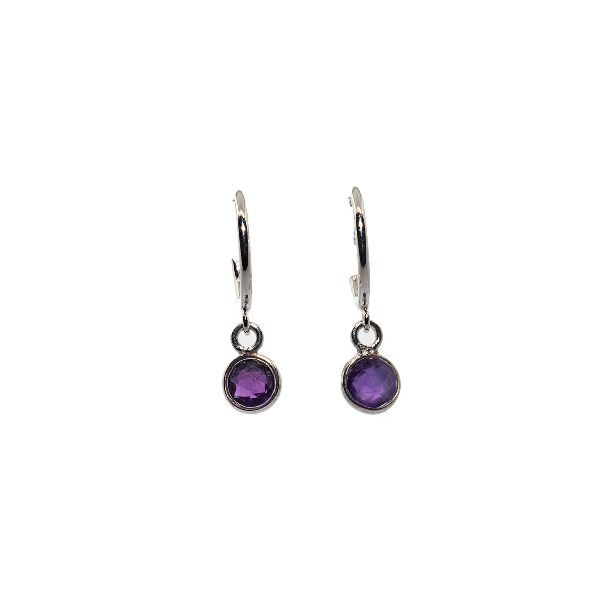 Sterling Silver Amethyst Hoop Earrings