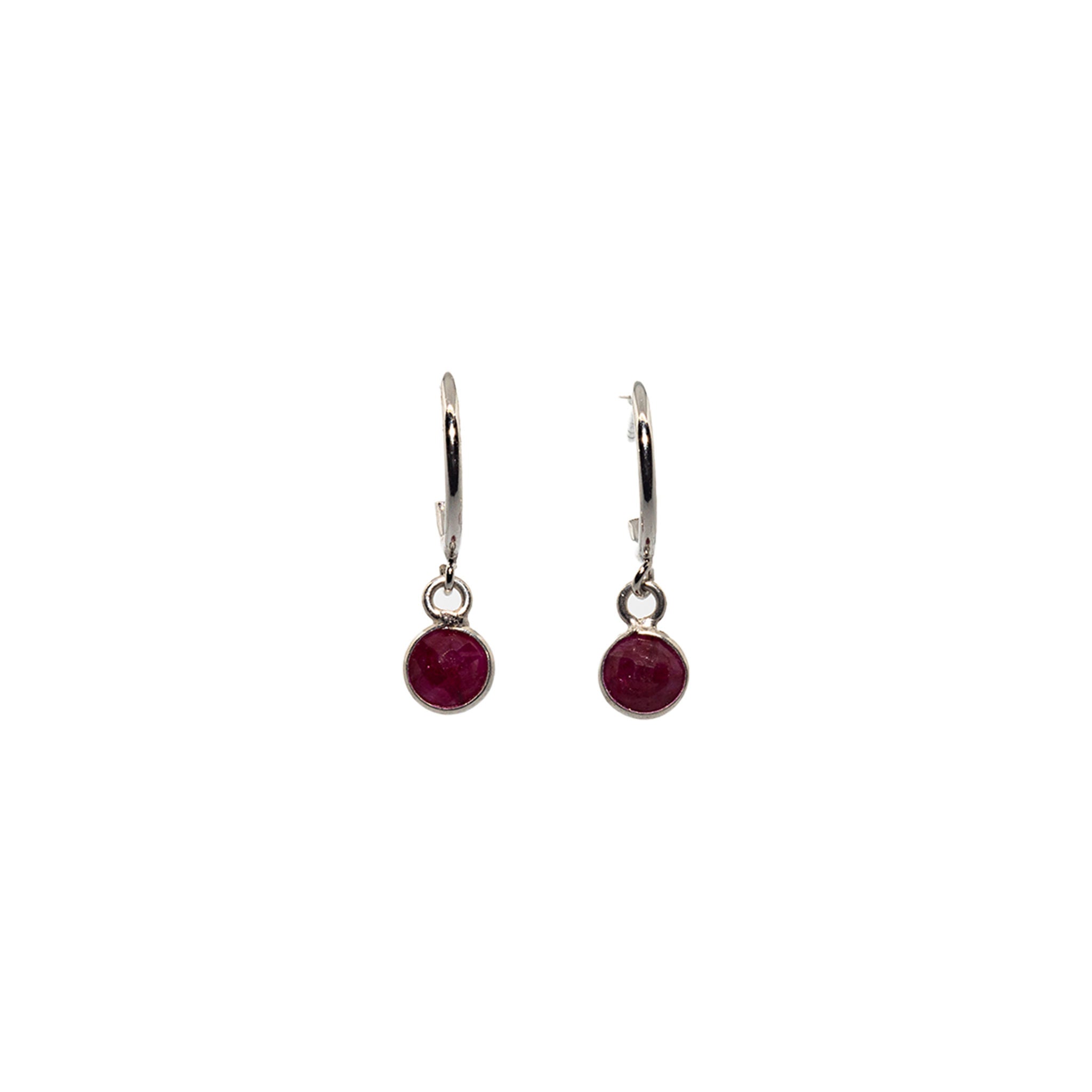 Sterling Silver Ruby Hoop Earrings