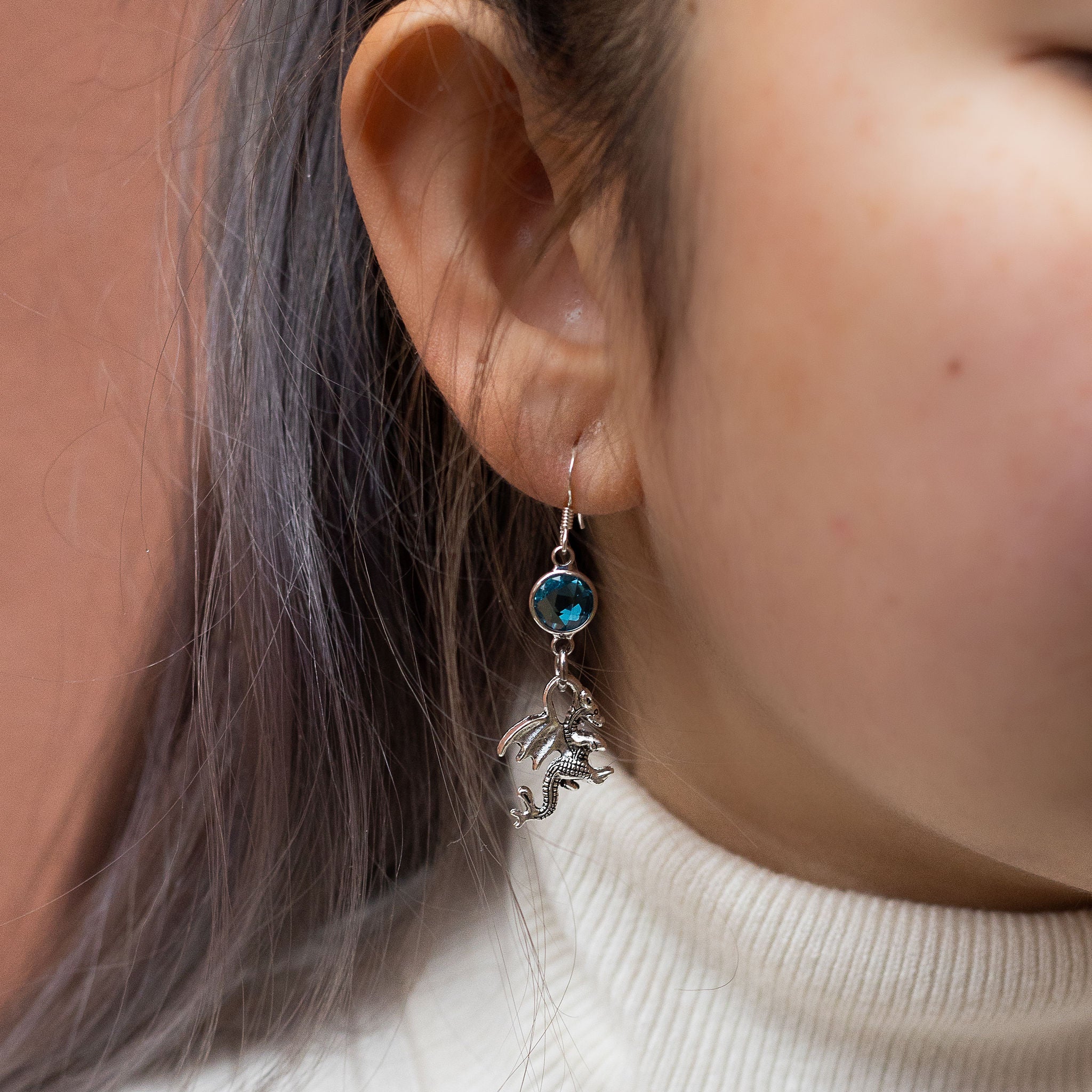 Personalised Dragon Birthstone Charm Earrings