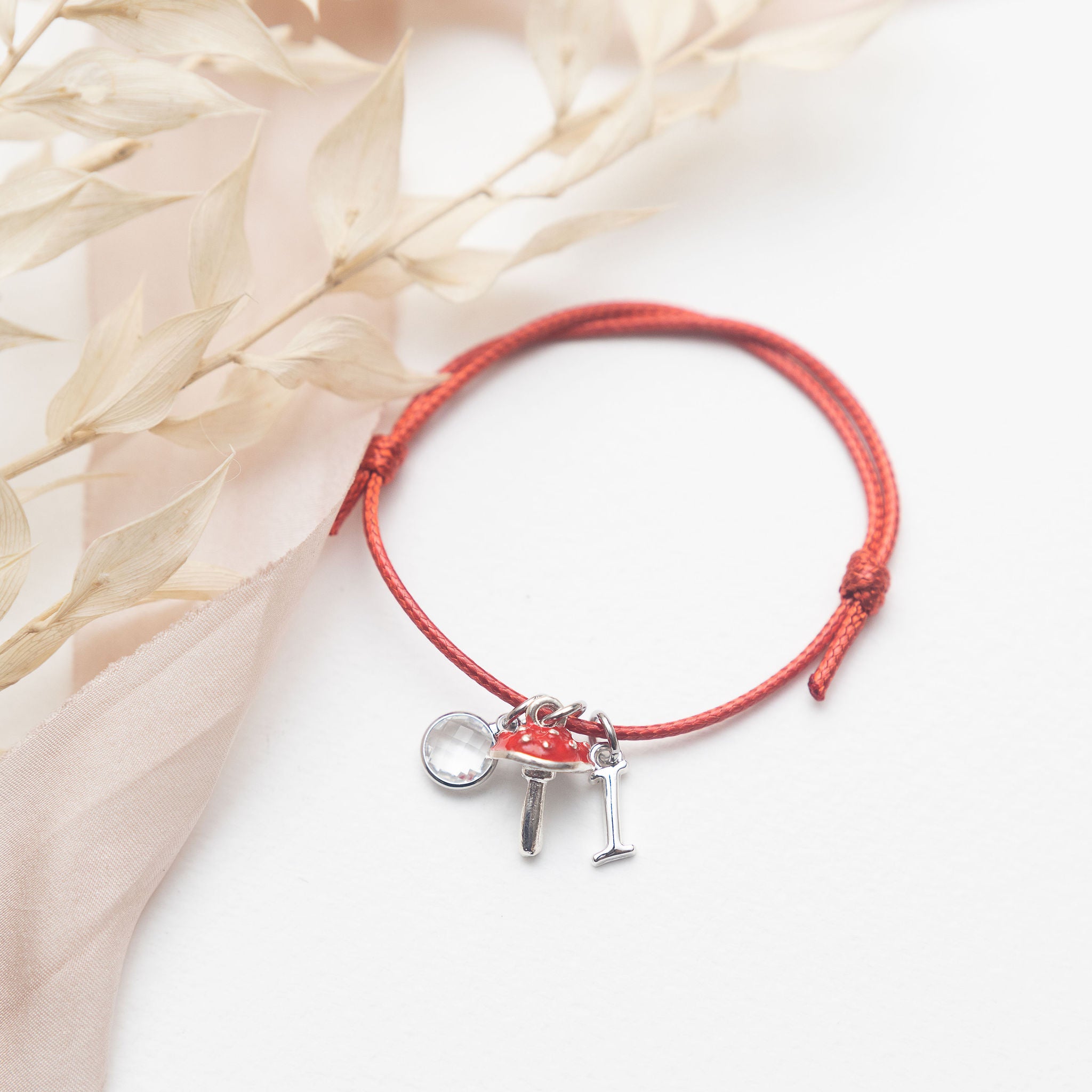 Personalised Red Toadstool Cord Bracelet