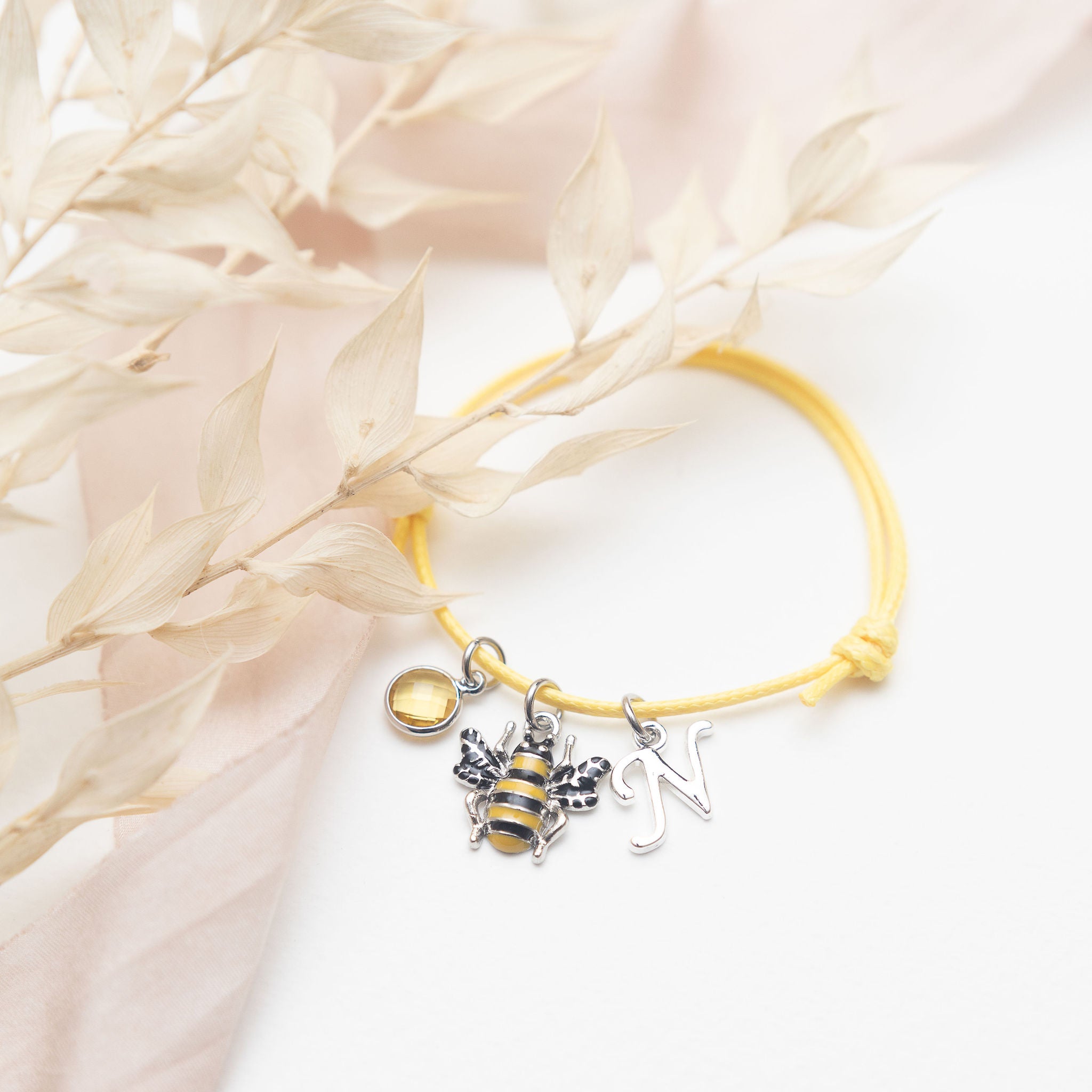 Personalised Bumble Bee Cord Bracelet