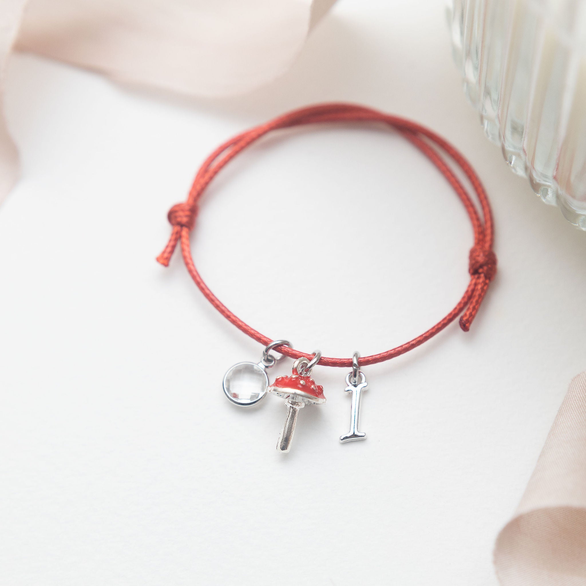 Personalised Red Toadstool Cord Bracelet