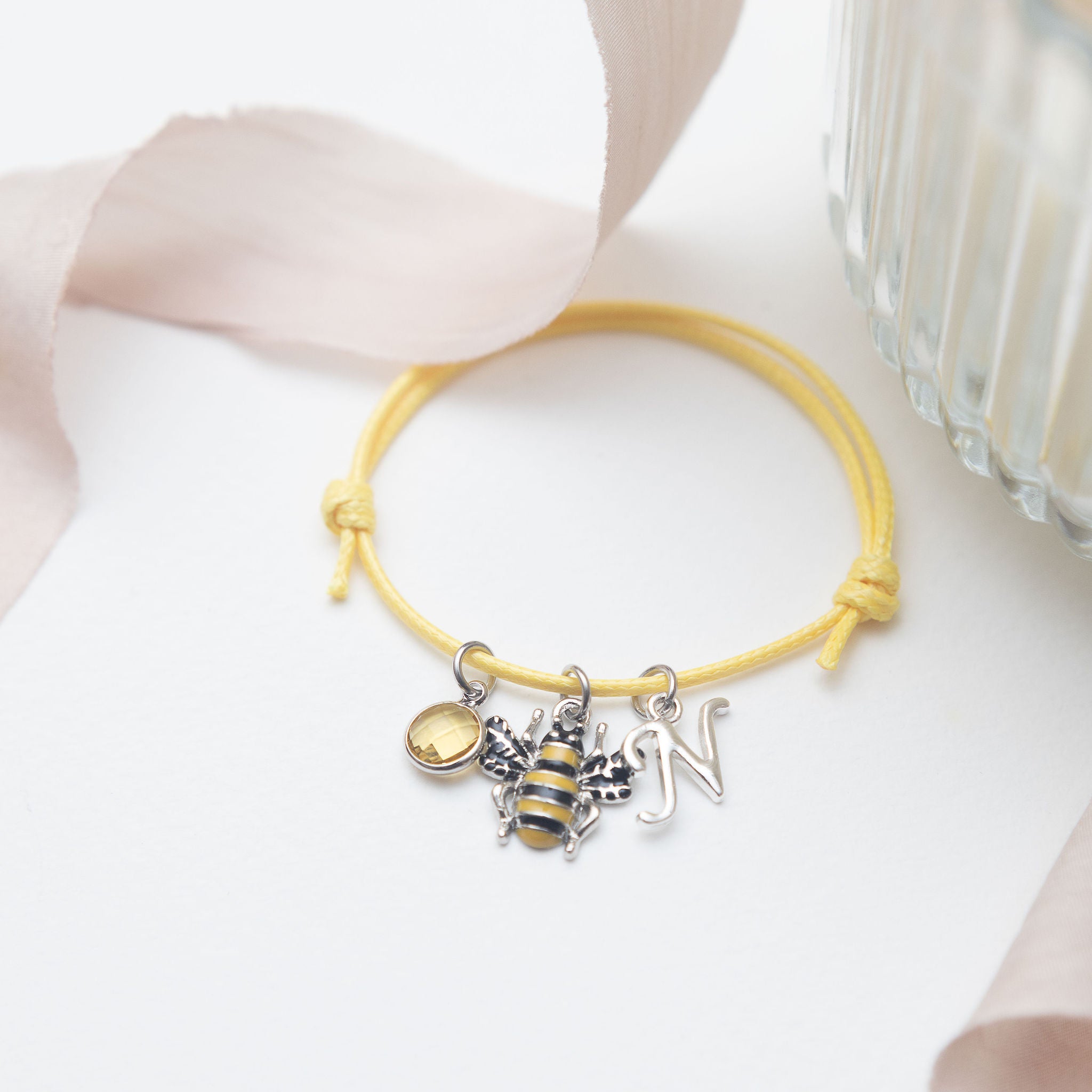 Personalised Bumble Bee Cord Bracelet