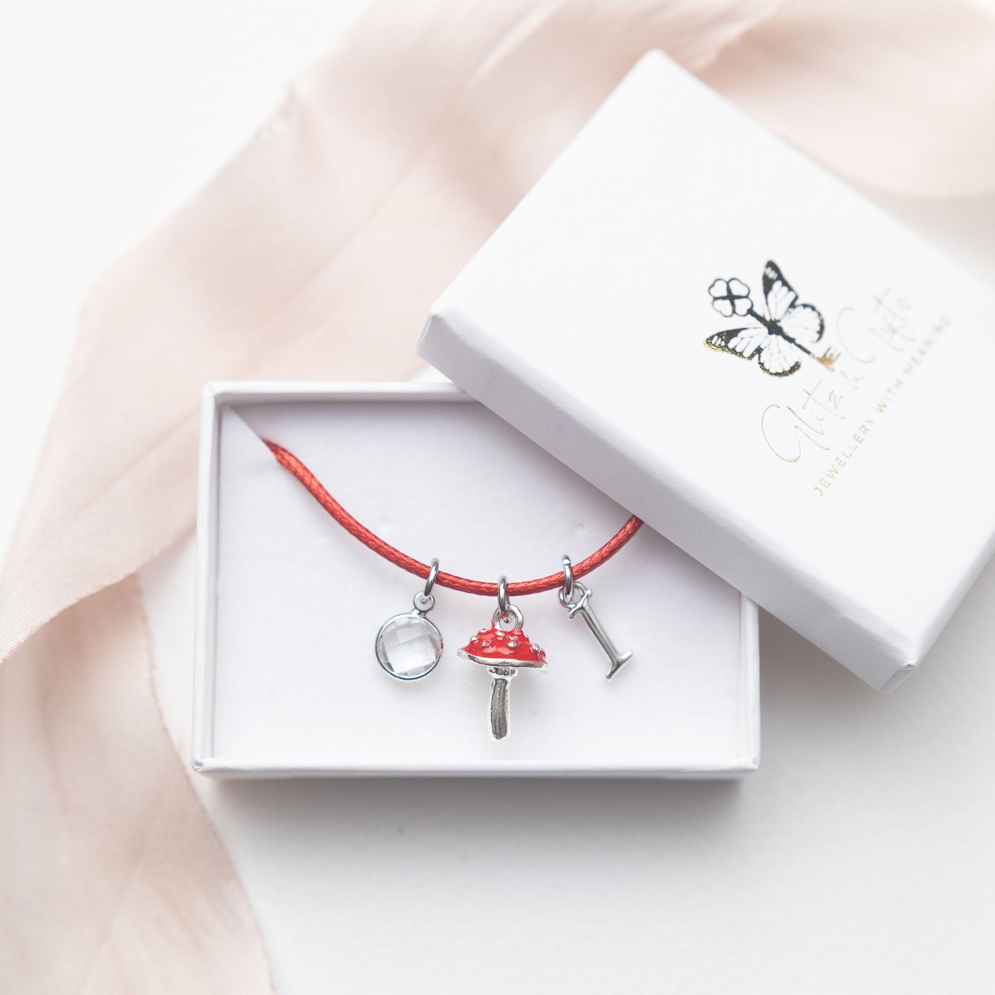 Personalised Red Toadstool Cord Bracelet