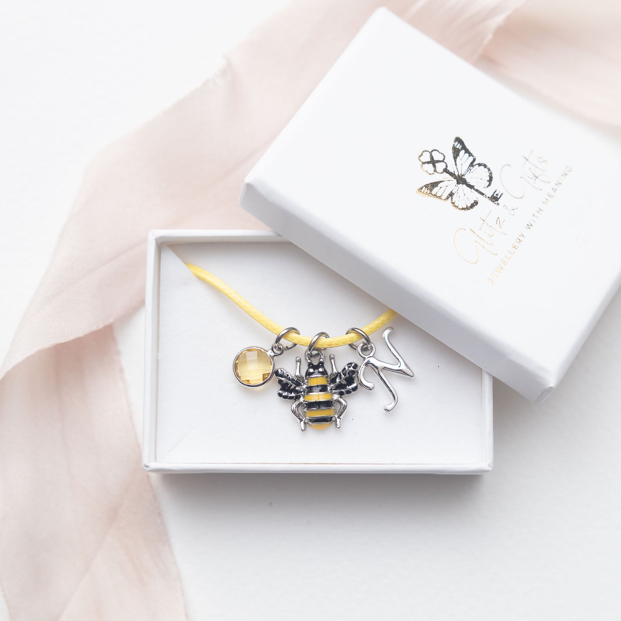 Personalised Bumble Bee Cord Bracelet