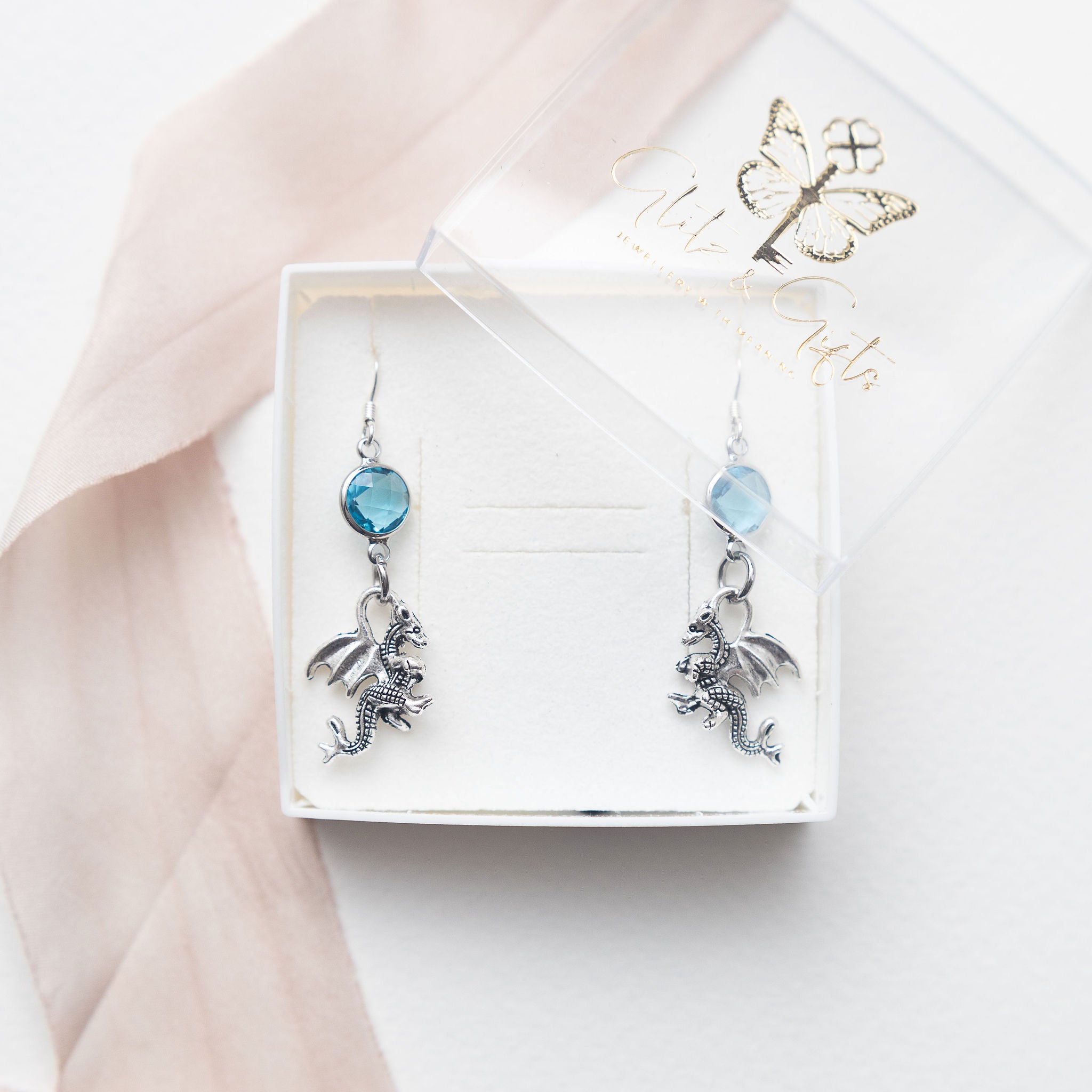 Personalised Dragon Birthstone Charm Earrings