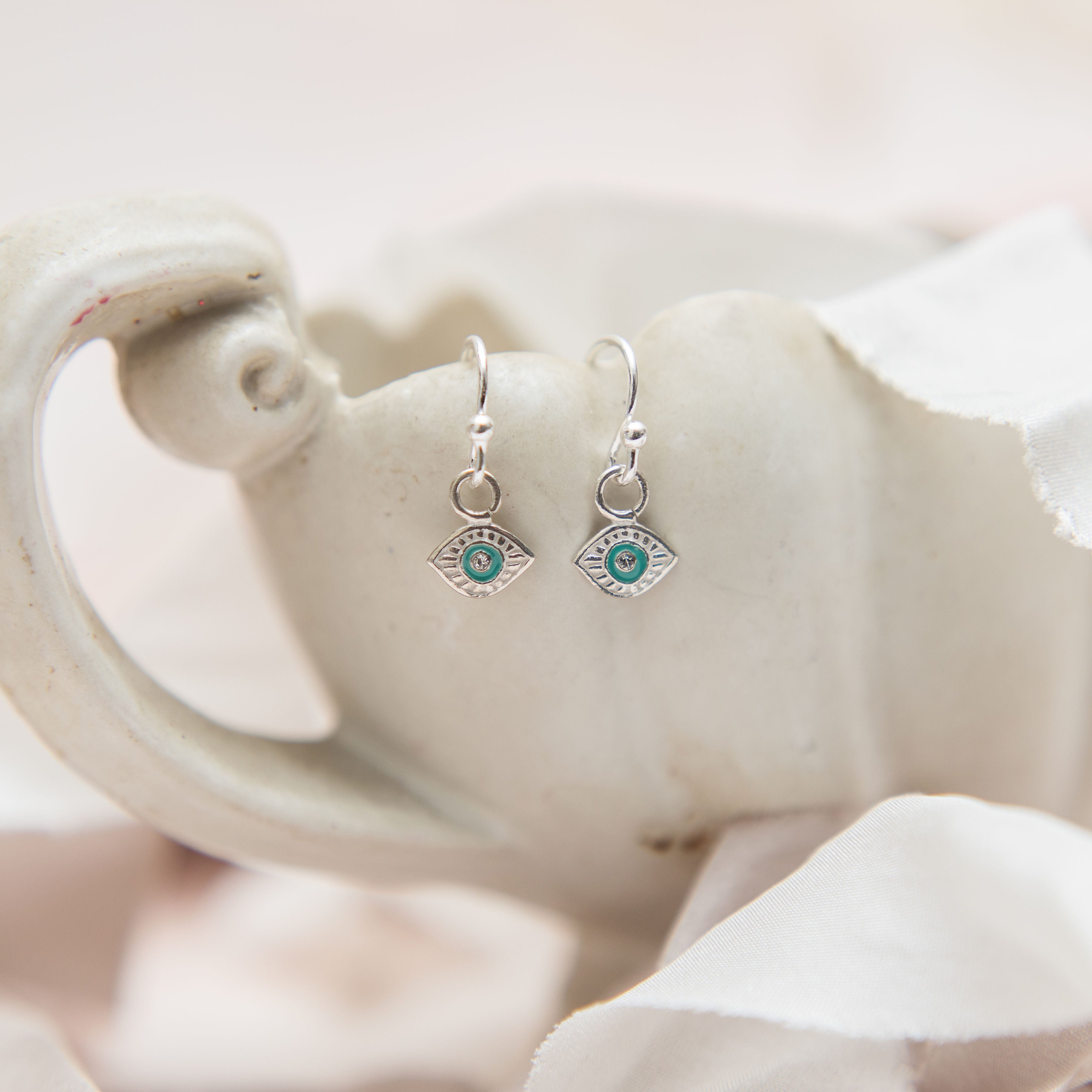 Sterling Silver Tiny Evil Eye Earrings