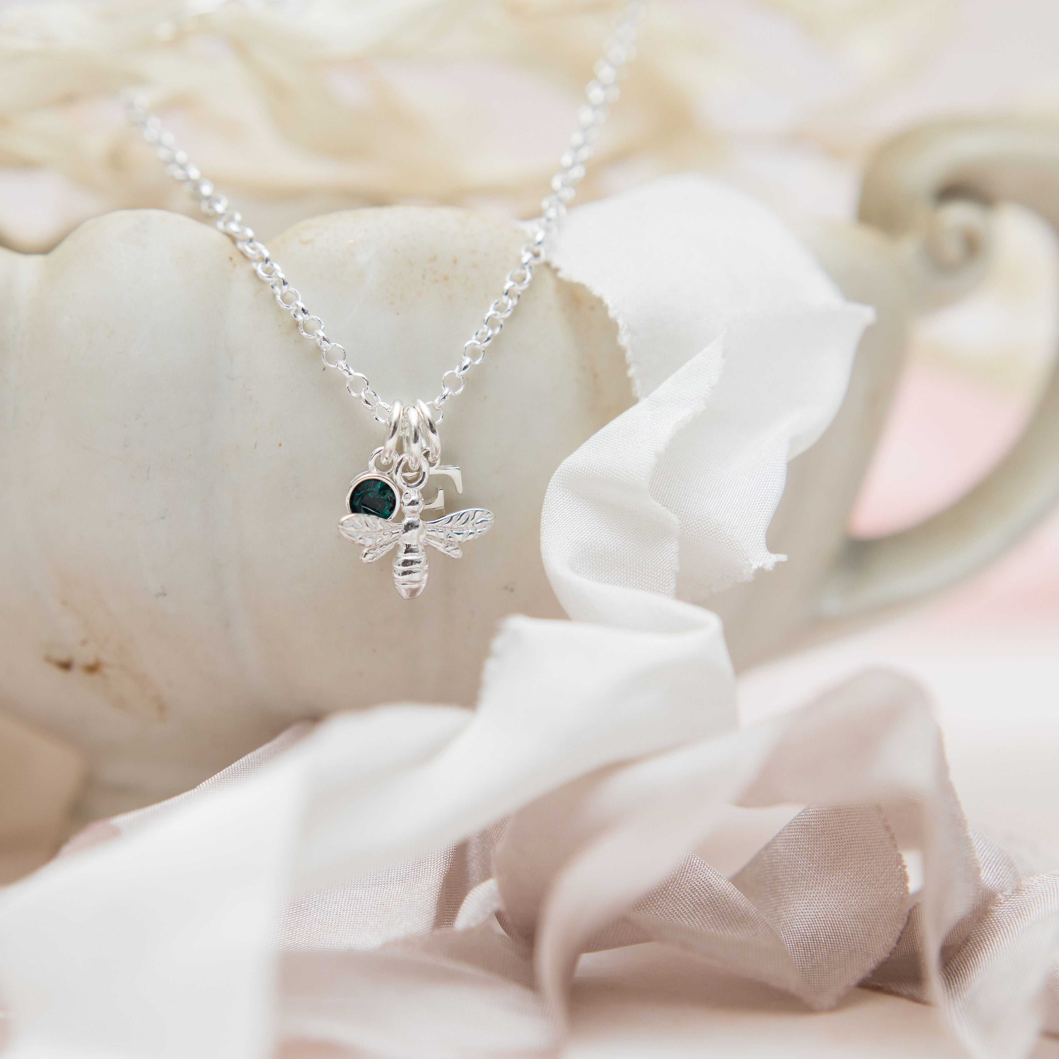 Sterling Silver Bumble Bee Bracelet Personalised Birthstone and Letter