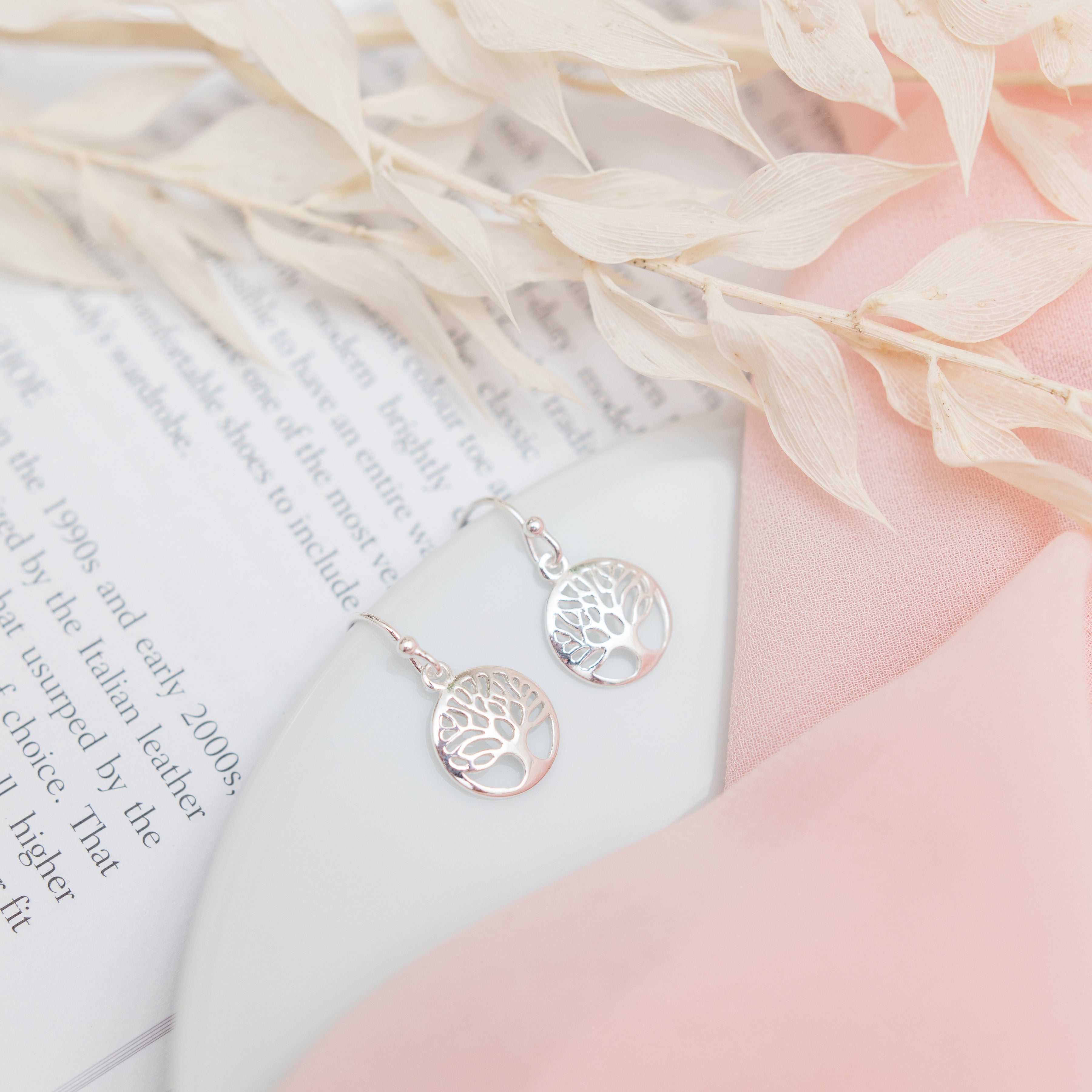 Sterling silver tree earrings, woodland jewellery, dainty drop earring, whimsical jewellery, family gift, dangle ear wires, nature gifts,