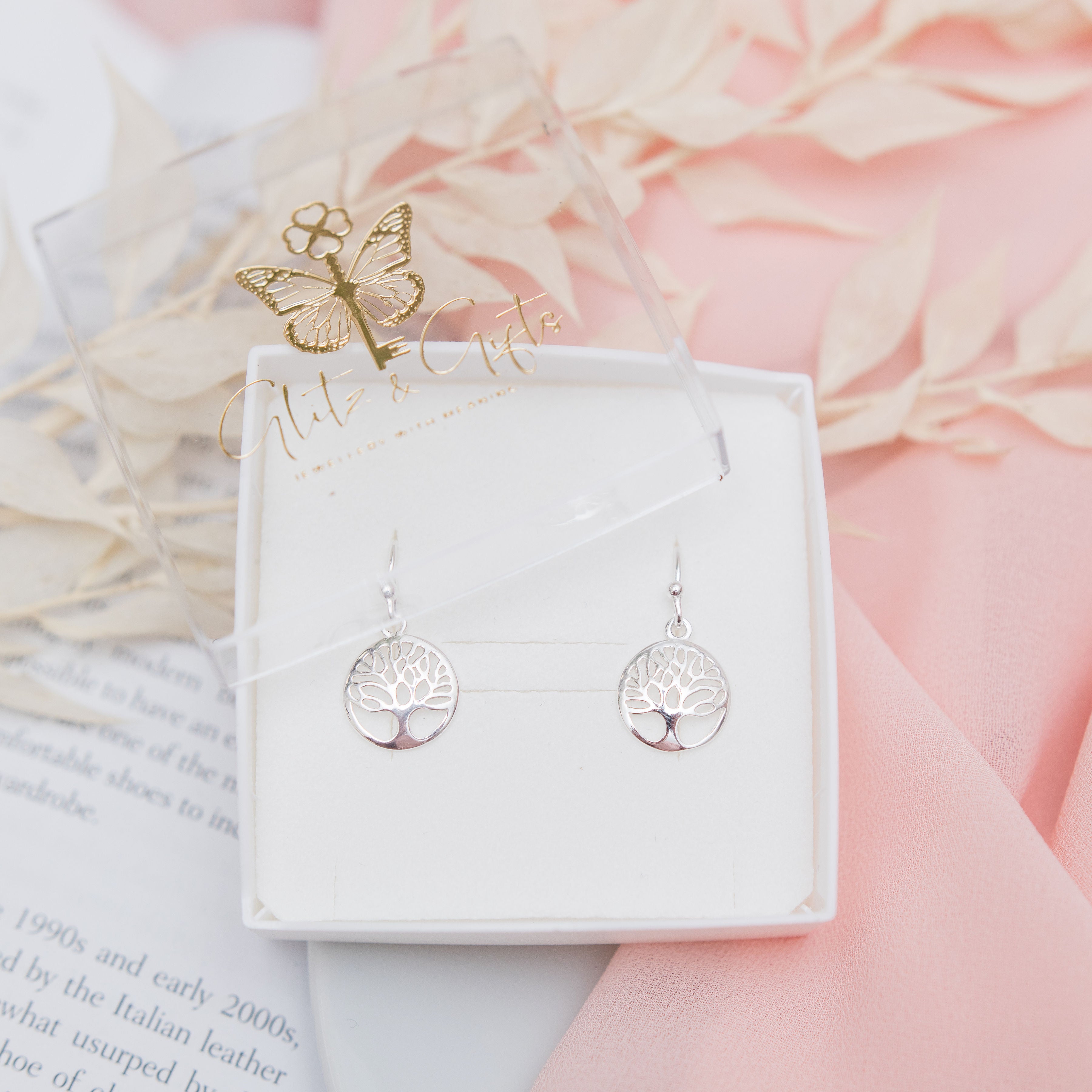 Sterling silver tree earrings, woodland jewellery, dainty drop earring, whimsical jewellery, family gift, dangle ear wires, nature gifts,