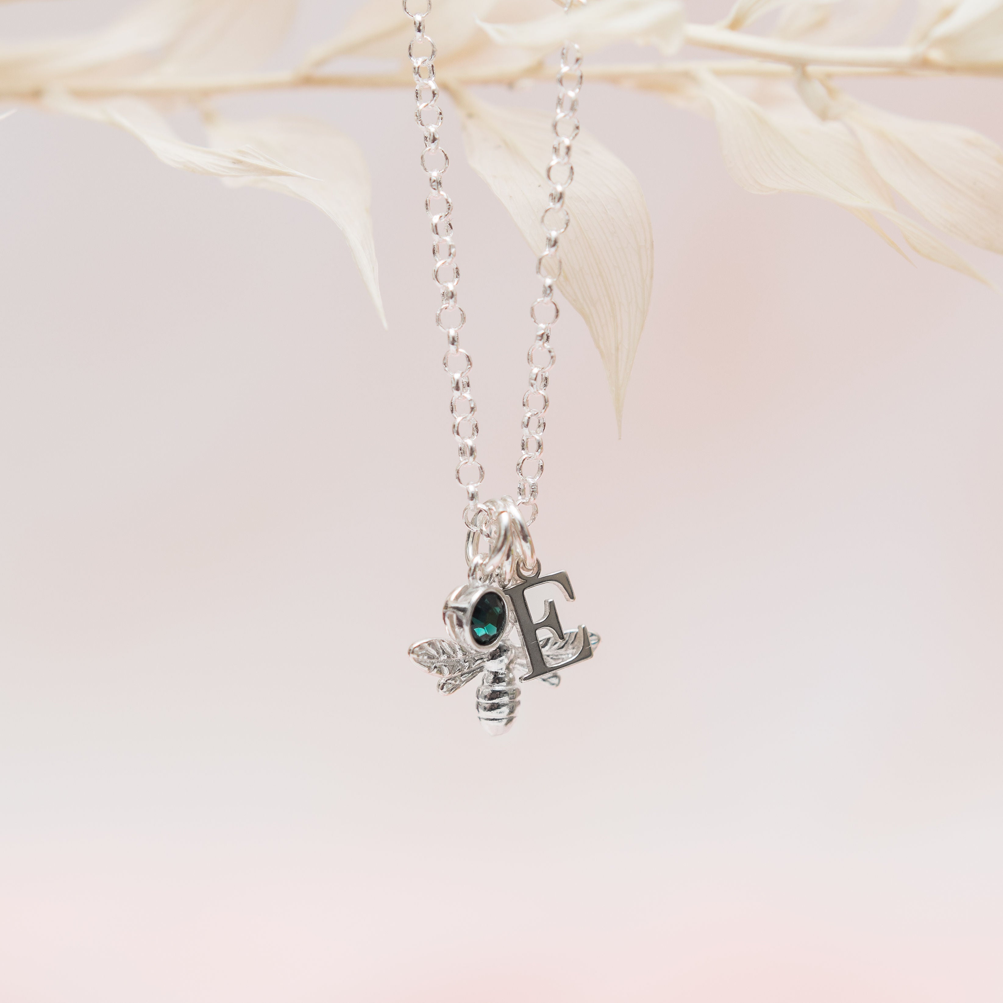 Sterling Silver Bumble Bee Bracelet Personalised Birthstone and Letter