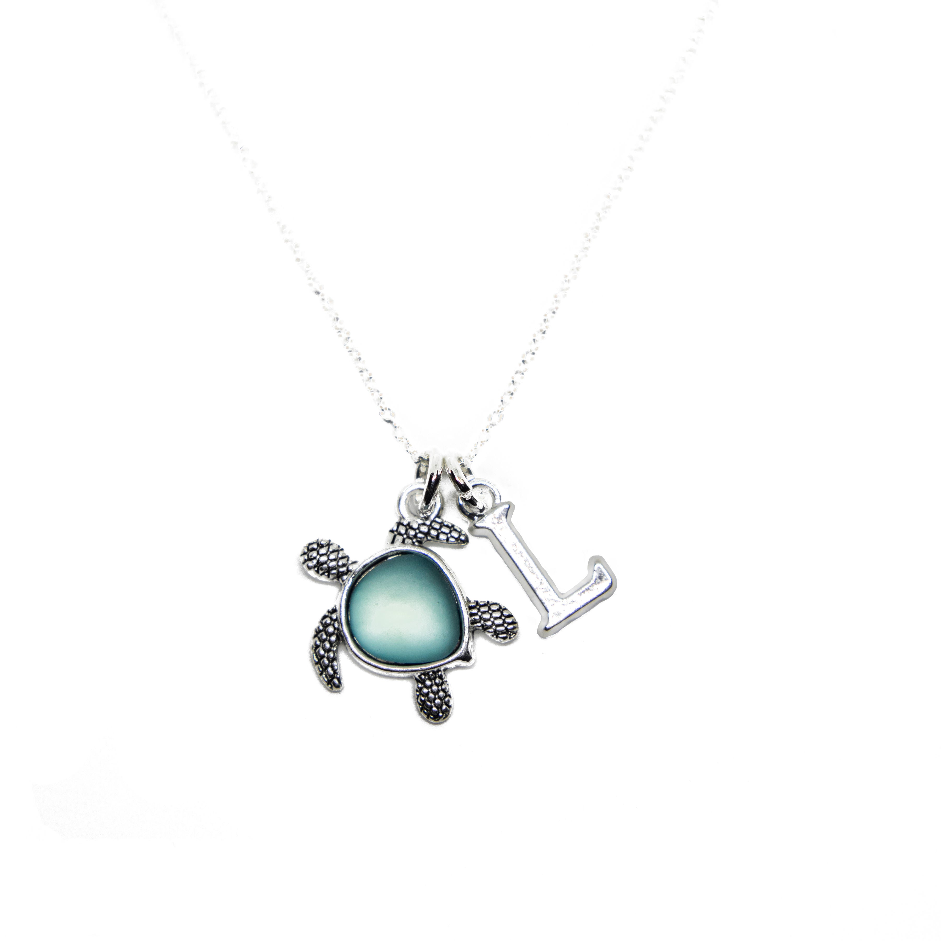 Sea turtle necklace, personalised gift, initial jewellery, beach ocean sea creature