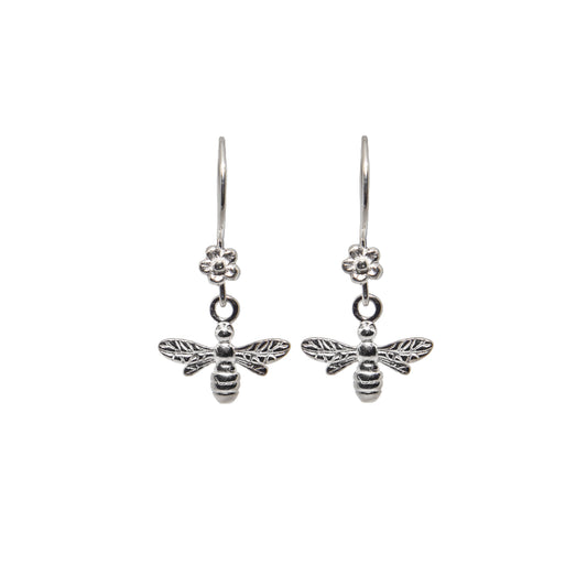 Sterling Silver Bee Earrings with Flower Hooks