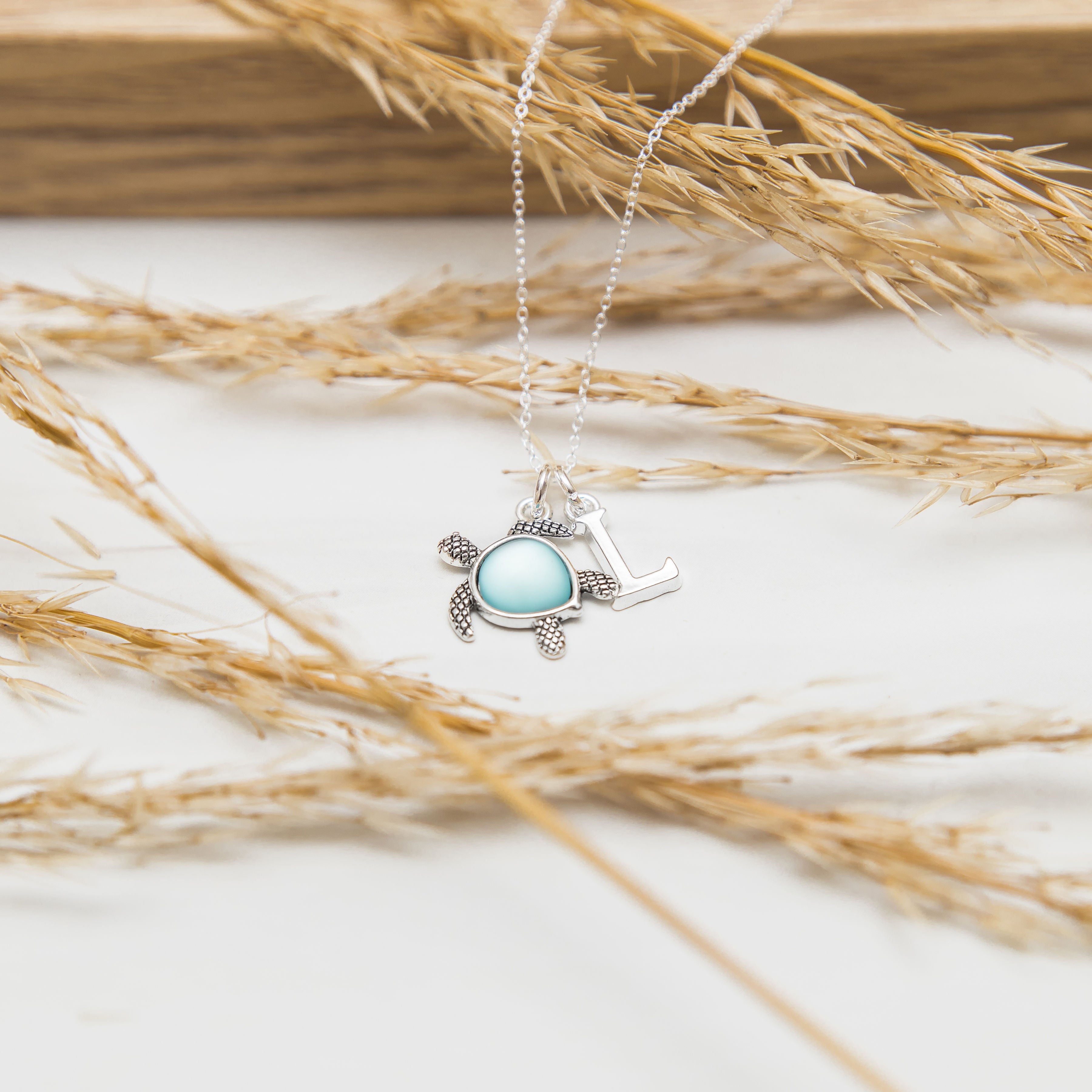 Sea turtle necklace, personalised gift, initial jewellery, beach ocean sea creature